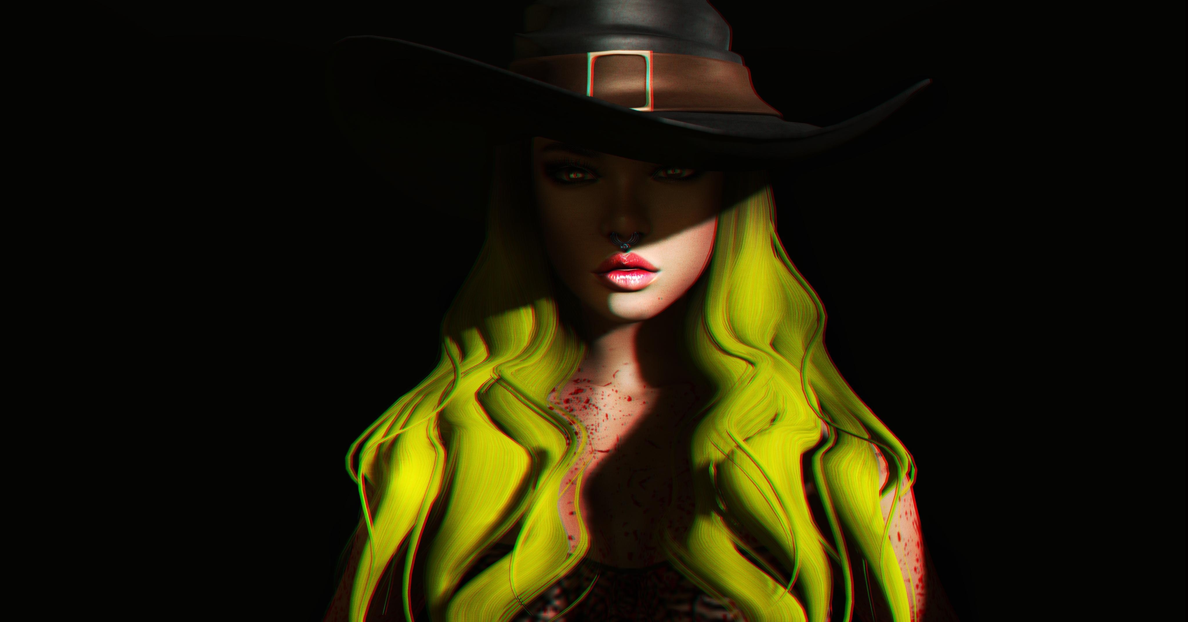 4100x2150 Download wallpaper  halloween, girl, hat, shadow, Desktop