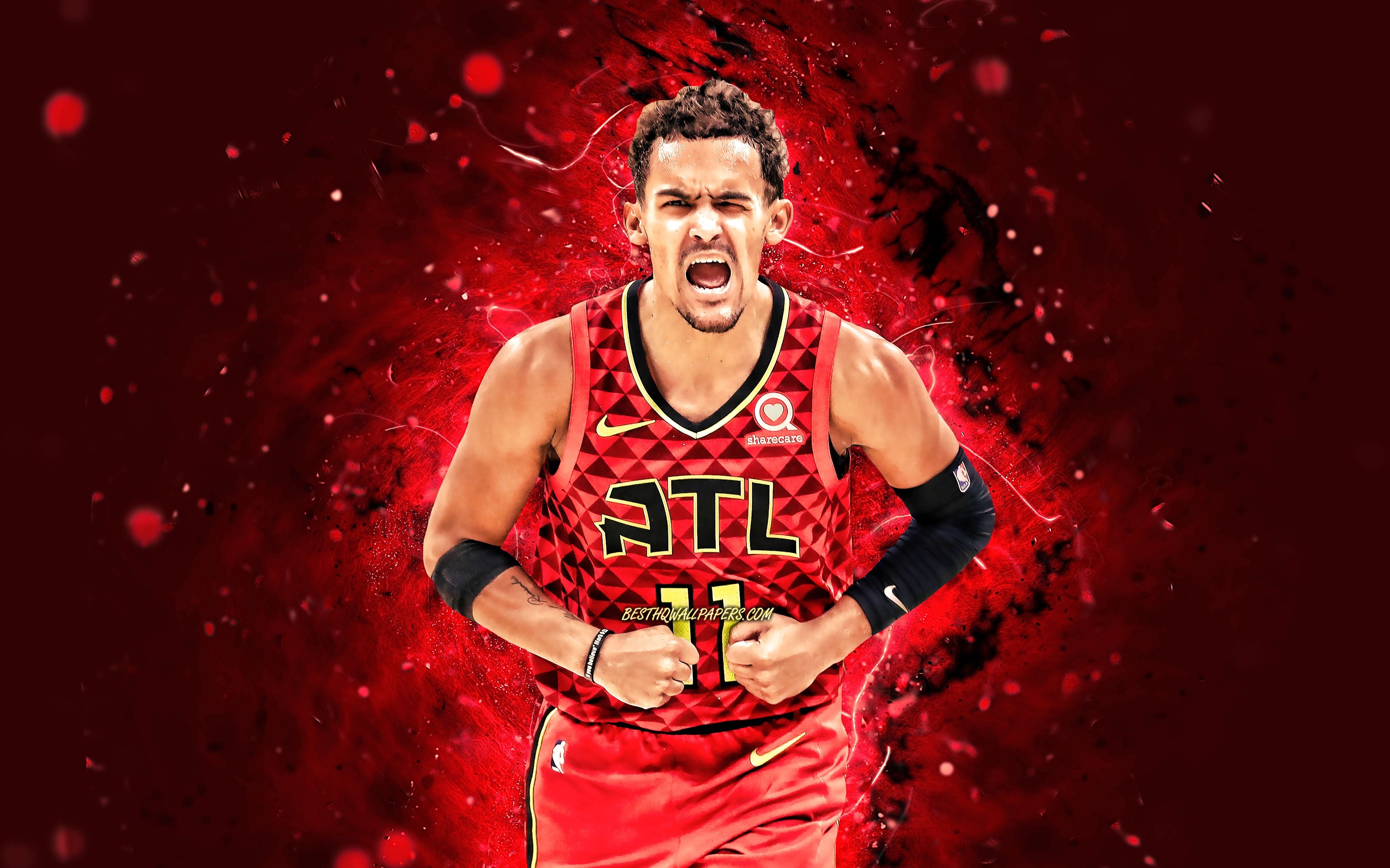 3840x2400 Download wallpaper Trae Young, 4k, Atlanta Hawks, NBA, basketball, red neon lights, Rayford Trae Young, USA, Trae Young Atlanta Hawks, Trae Young 4K for desktop with resolution. High Quality HD, Desktop