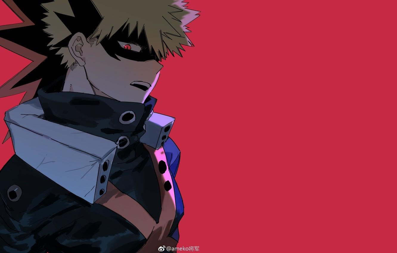 1340x850 Wallpaper look, mask, guy, red background, My Hero Academia, Boku No, Desktop