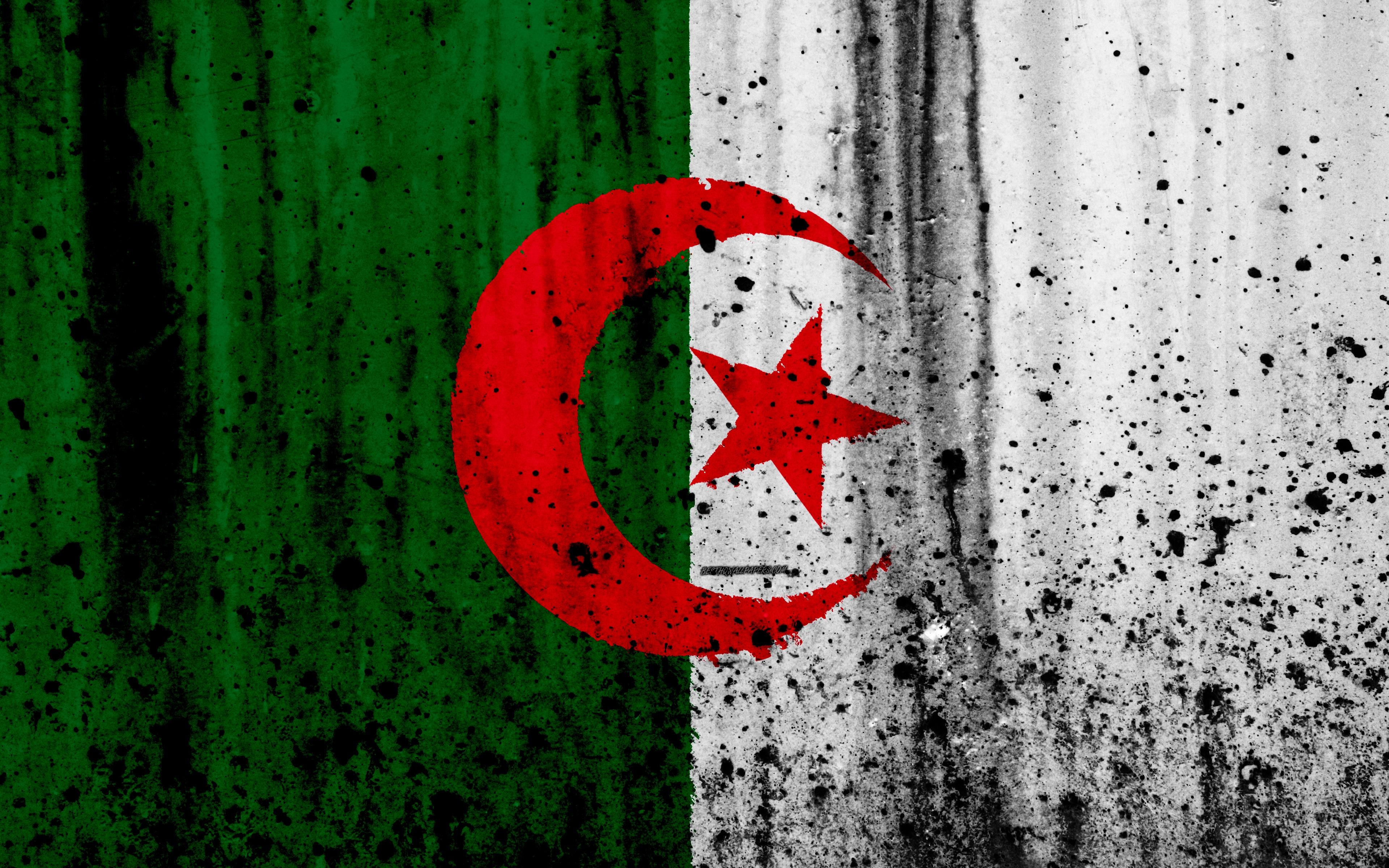 3840x2400 Download wallpaper Algerian flag, 4k, grunge, flag of Algeria, Desktop