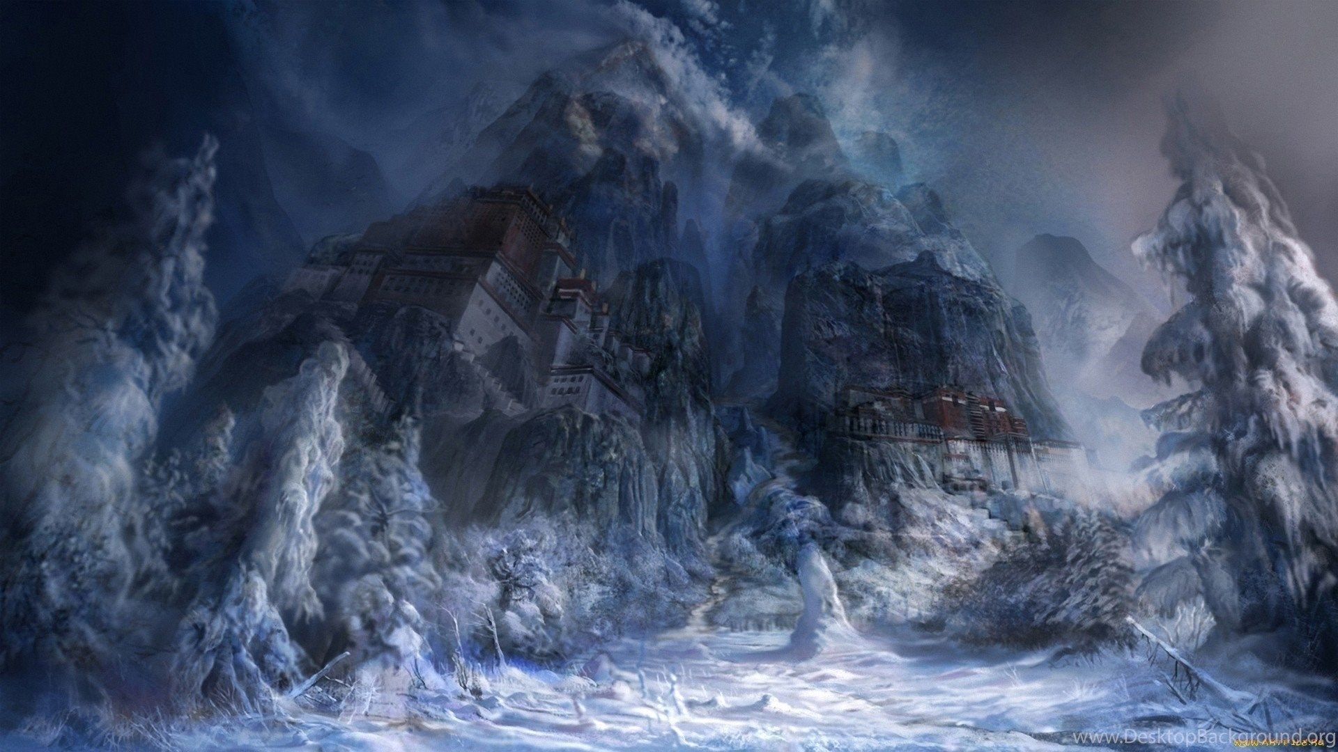 1920x1080 Mountains, Winter, Snow, Dark, Fantasy Art wallpaper Desktop Background, Desktop