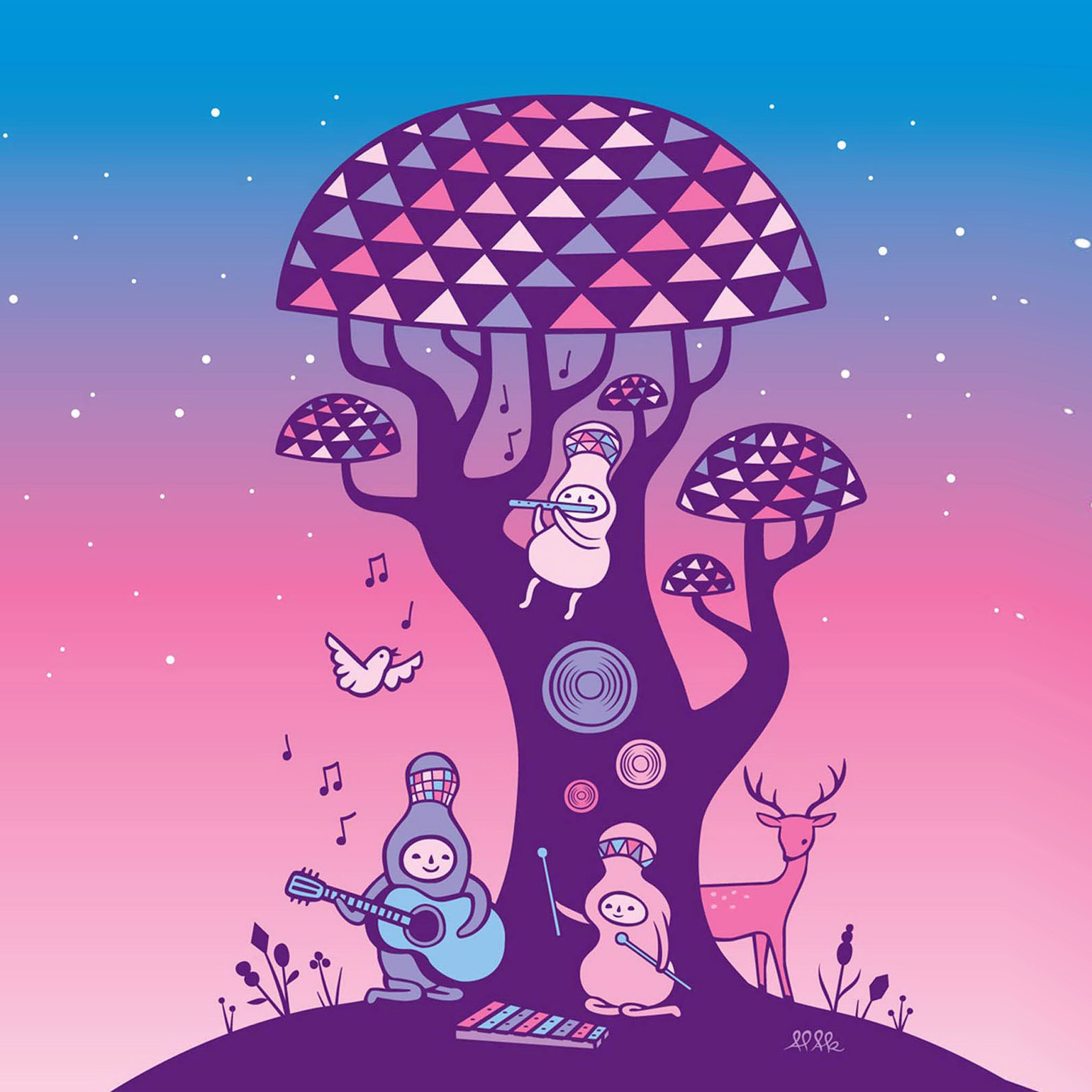 2740x2740 Cute Music Characters Illustration Art Wallpaper, Phone