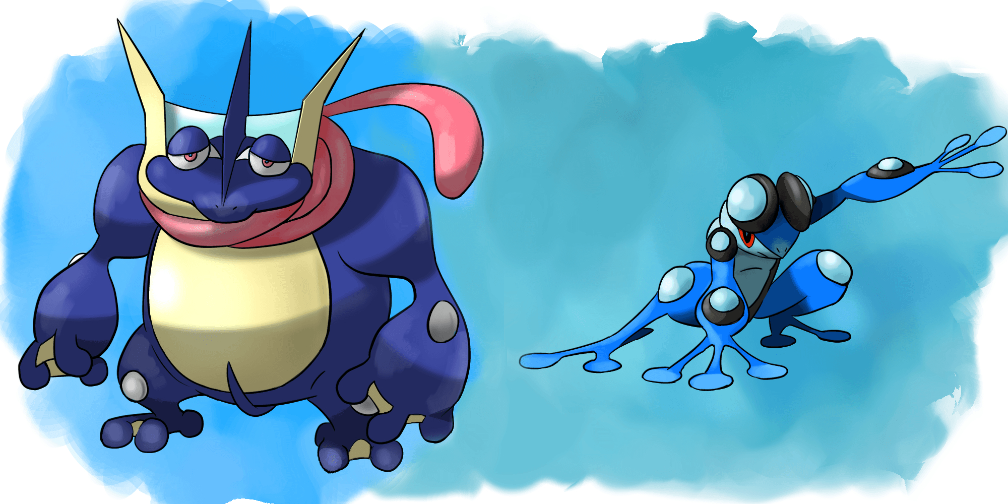 2000x1000 Fat Greninja and Skinny Seismitoad. pokemon Fusion, Dual Screen