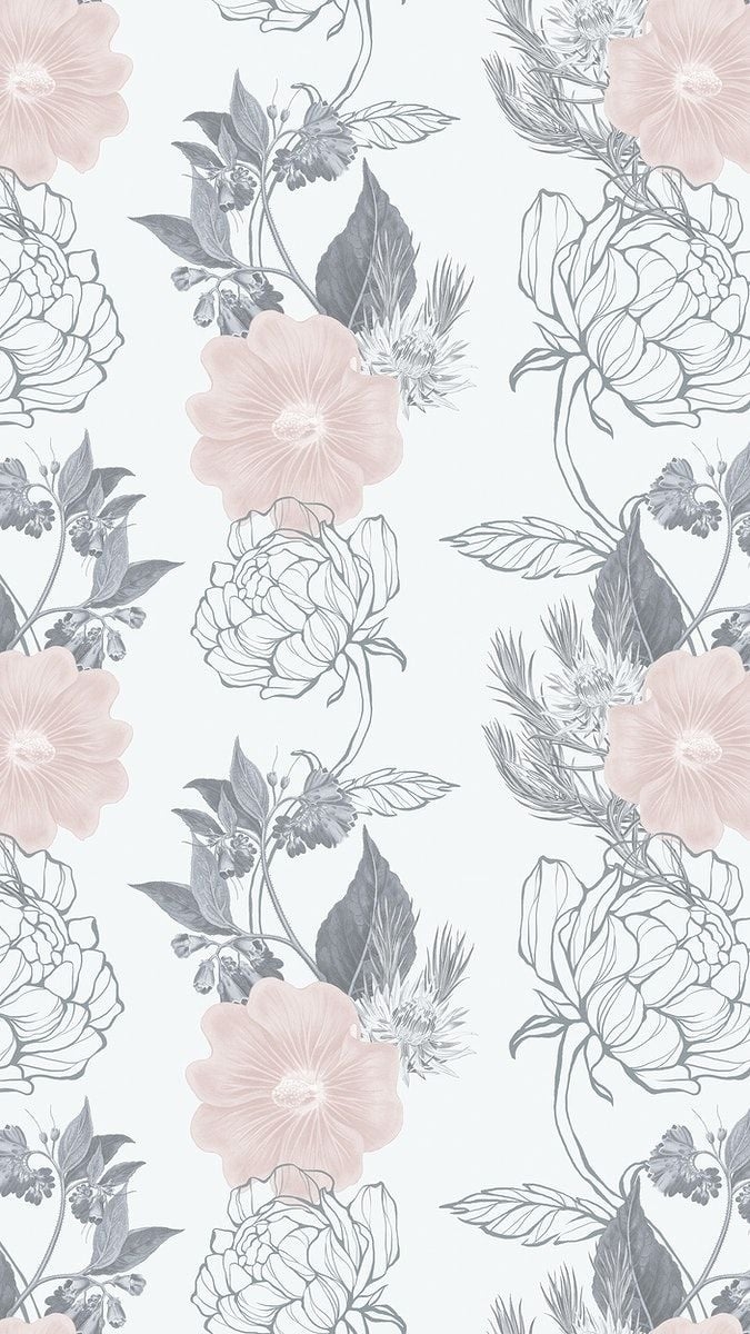 680x1200 Hand drawn dull pink and gray flower pattern on an off white background. premium image. Pink and white background, Phone wallpaper pink, Grey and white wallpaper, Phone