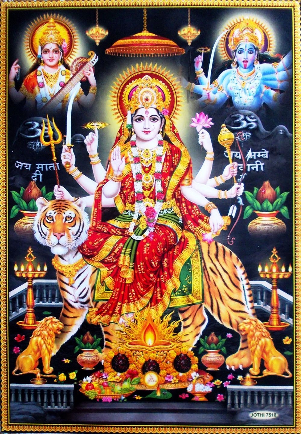 1000x1450 Durga Bhawani Devi with Saraswati and Kali. Durga, Durga kali, Kali goddess, Phone