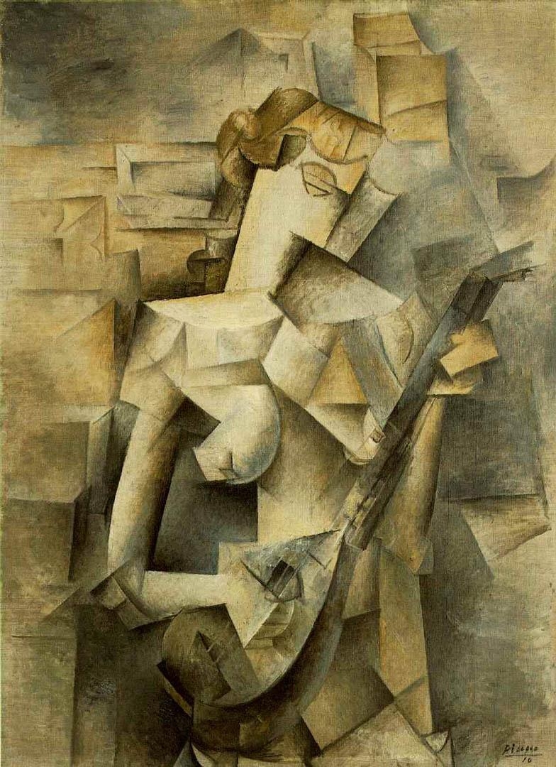 790x1080 Young Woman With Mandolin picasso 1910s art wallpaper, Phone