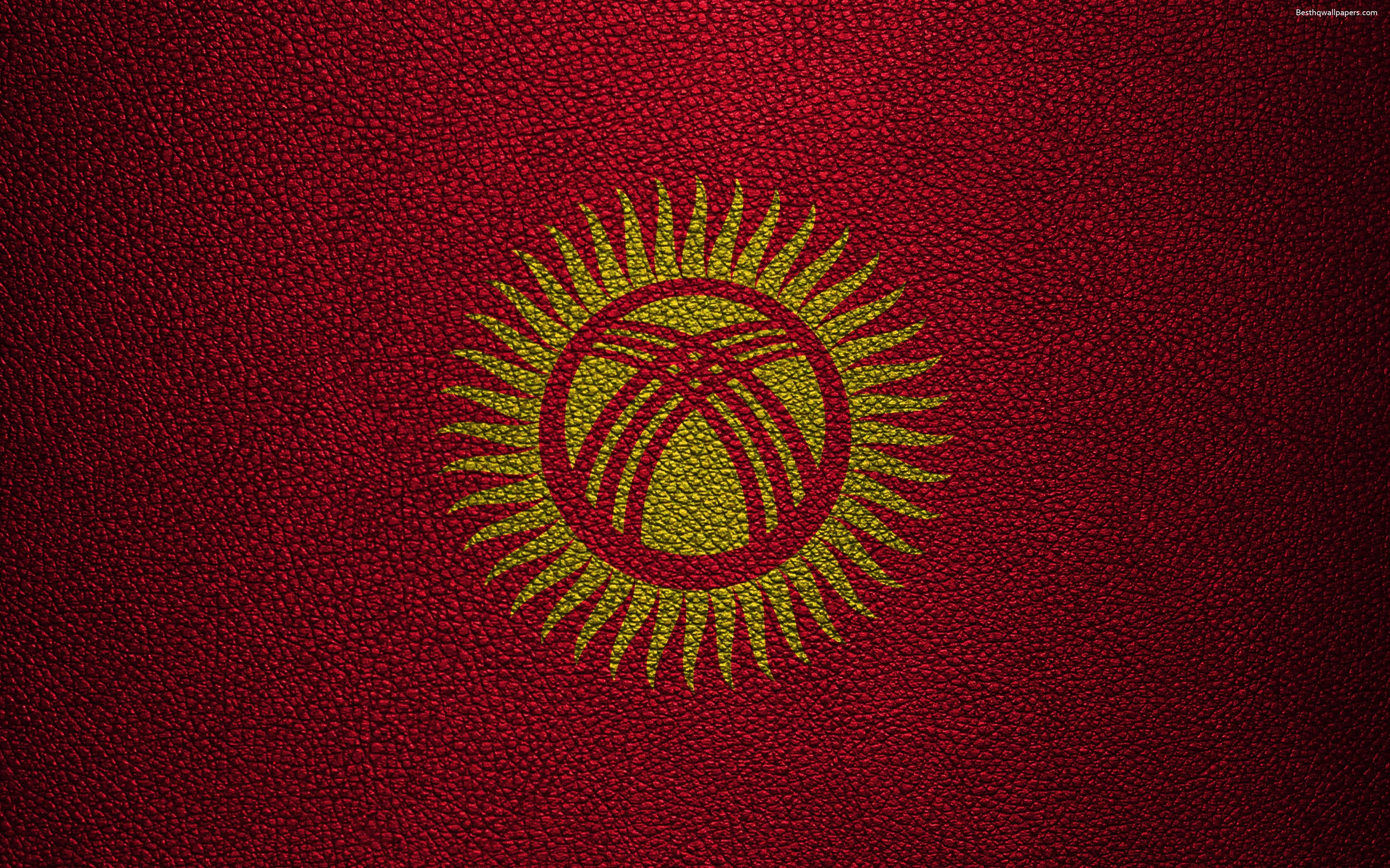 3840x2400 Download wallpaper Flag of Kyrgyzstan, 4K, leather texture, Kyrgyz, Desktop