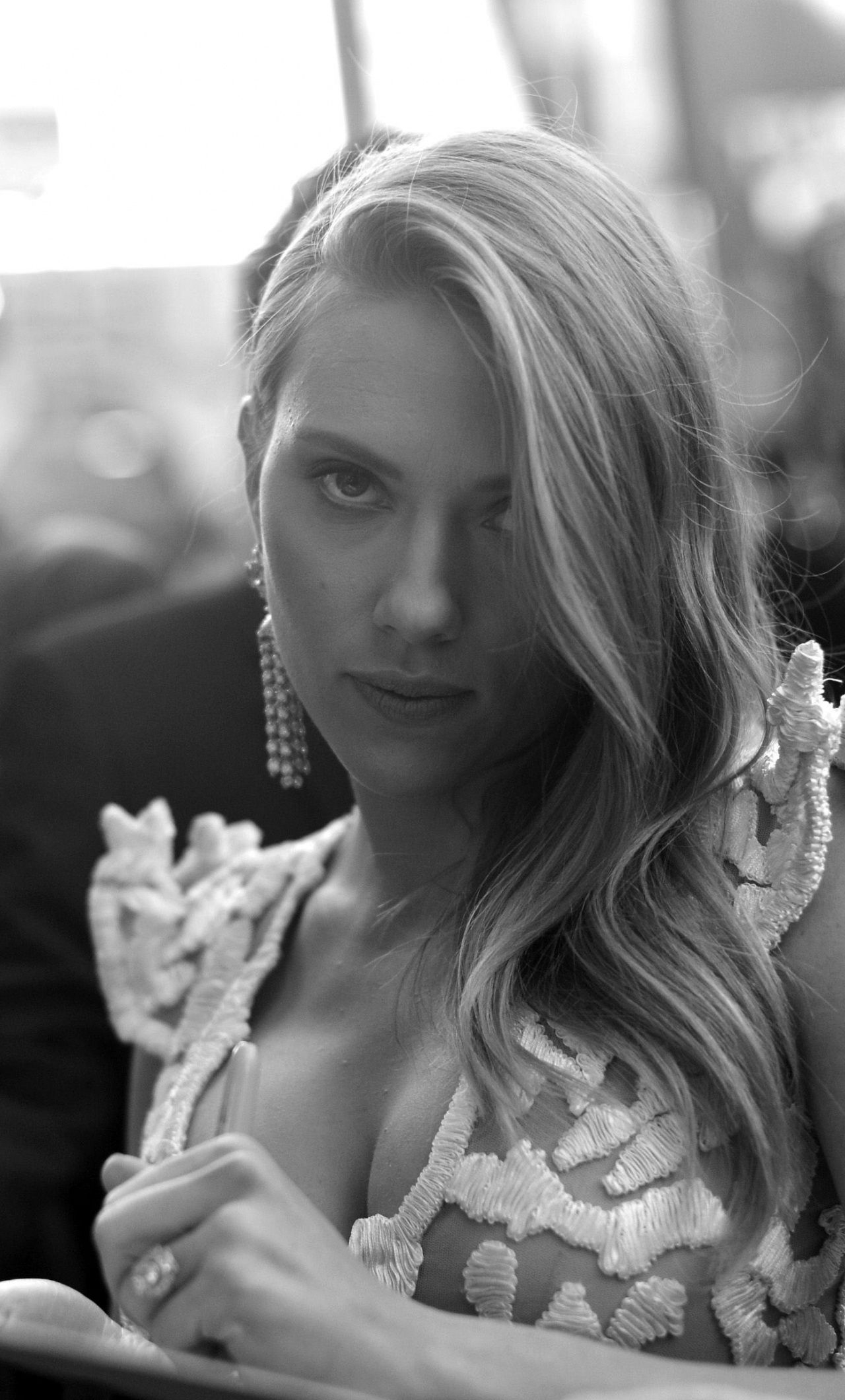 1280x2120 Download Monochrome, Scarlett Johansson, celebrity wallpaper, Phone