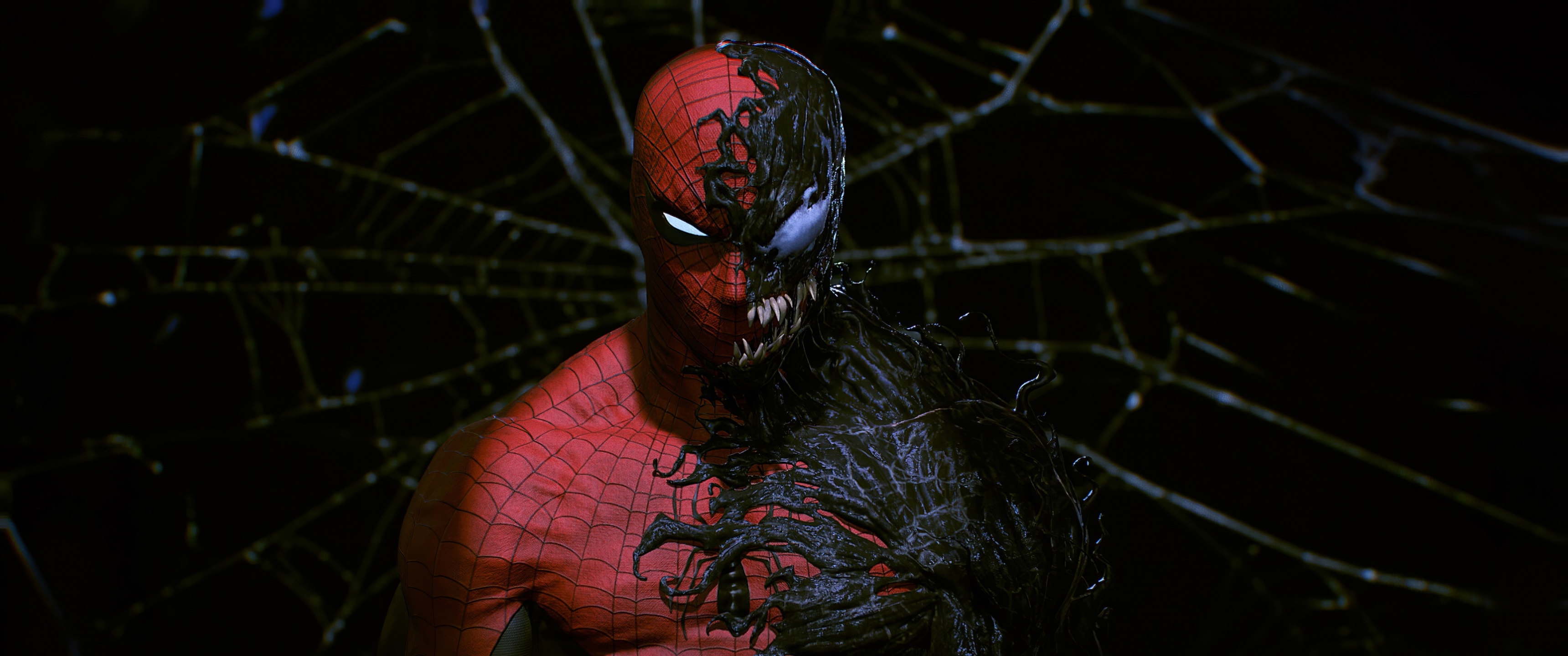 3440x1440 Spider Man Wallpaper 4K, Venom, Black Background, Dual Screen