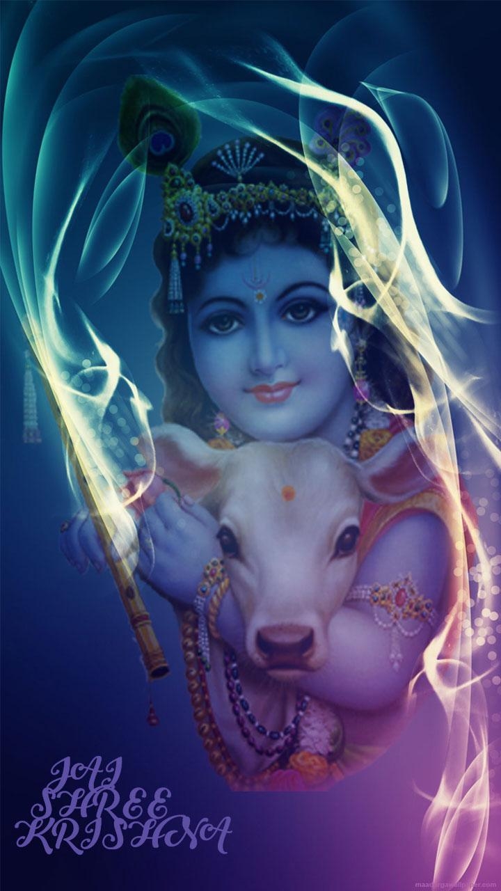 720x1280 Bal Krishna mobile wallpaper portrayed with baby cow designed, Phone