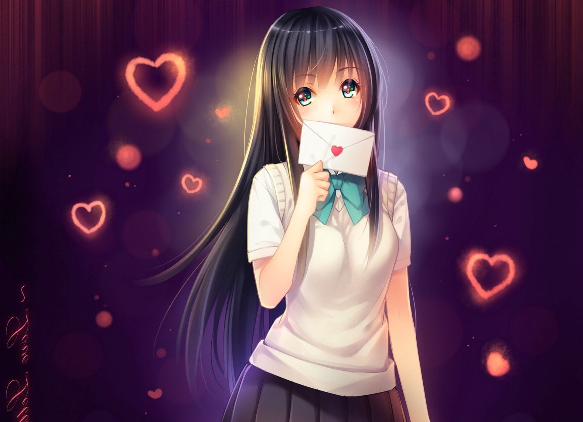 1920x1400 anime, Anime Girls, School Uniform, Original Characters, Letter, Desktop