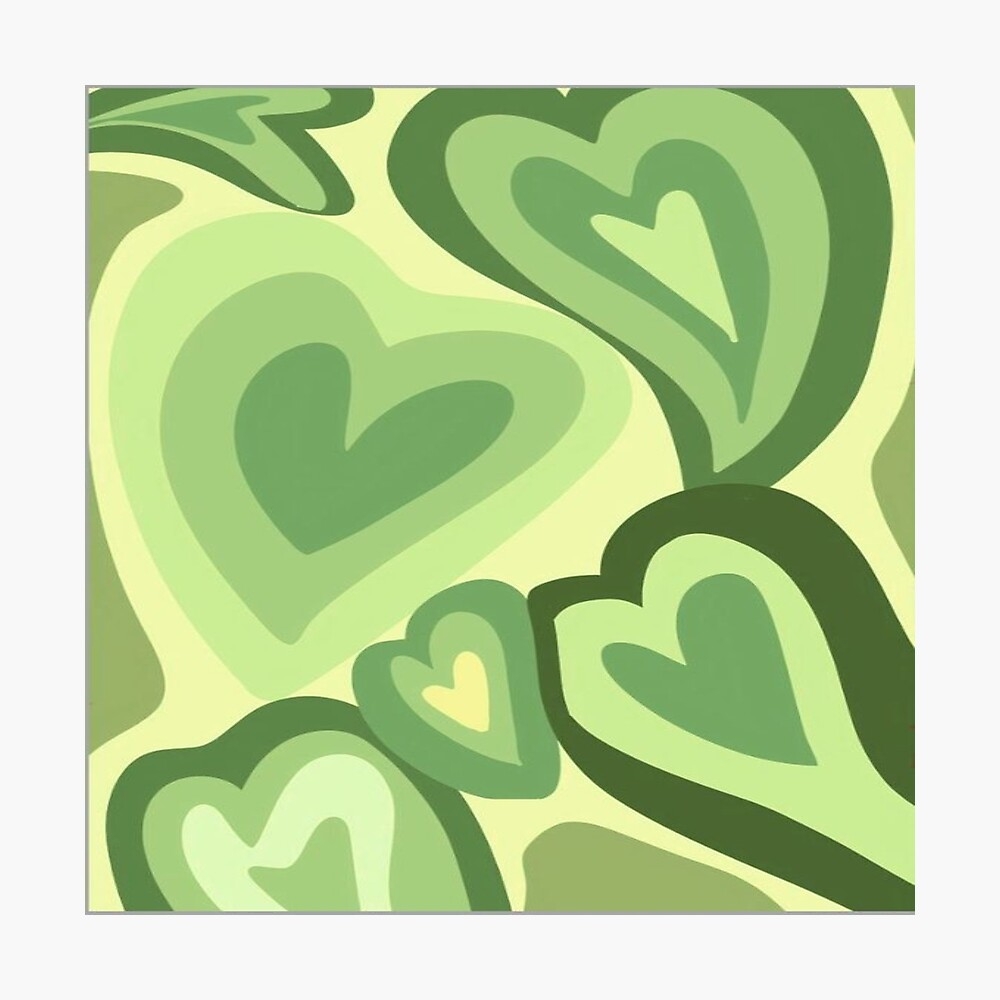 1000x1000 y2k sage green heart trance print Poster, Phone