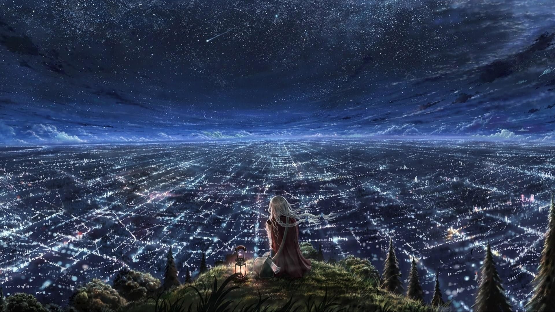 1920x1080 1920x Starry Night Women Animation HD Wallpaper, Desktop