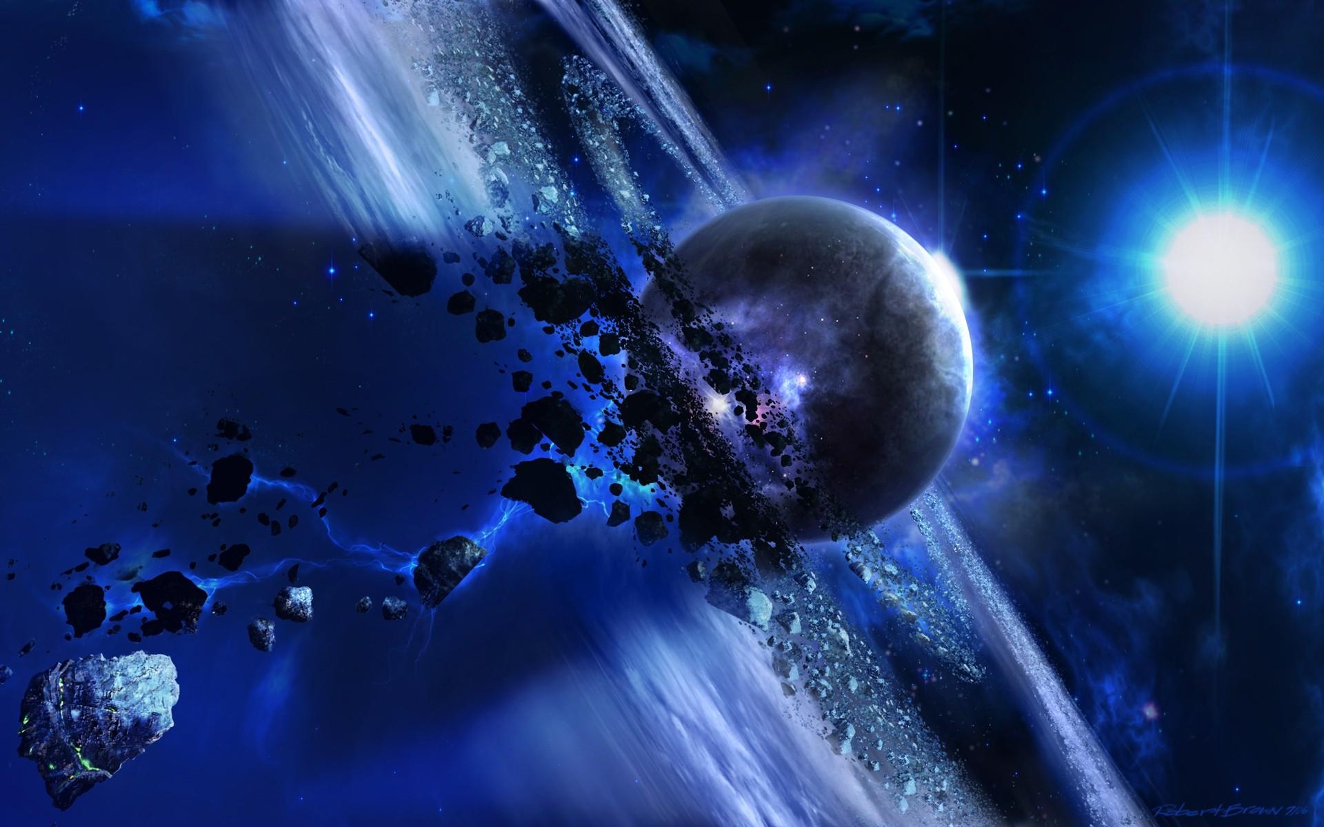 1920x1200 asteroids, planets, stars, outer space, blue wallpaper, Desktop