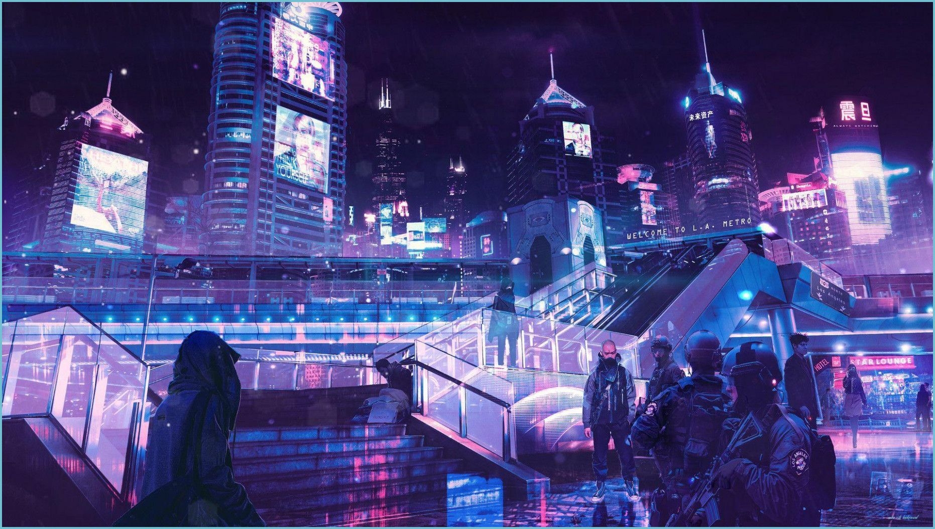 1870x1060 Anime Neon City Wallpaper City Background, Desktop