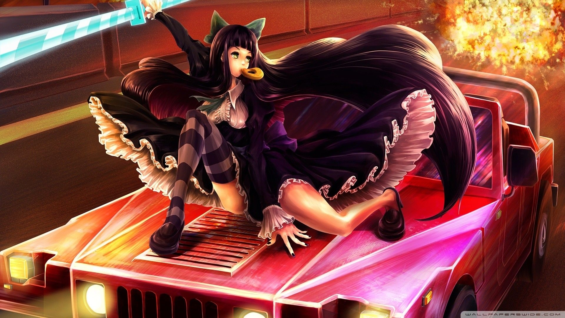 1920x1080 Anime Girl with Car Wallpaper, Desktop