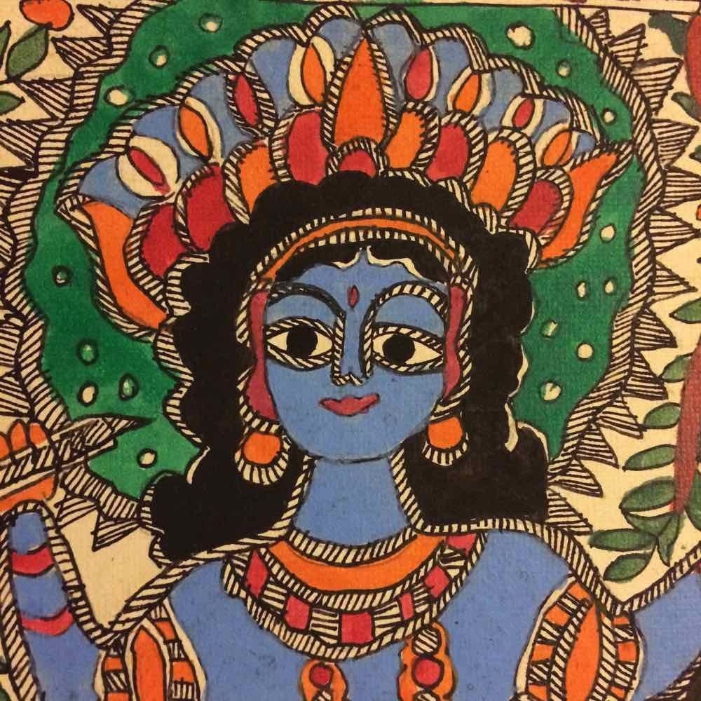 1000x1000 Lord Krishna On Kaliya Snake Painting Madhubani Art, Phone