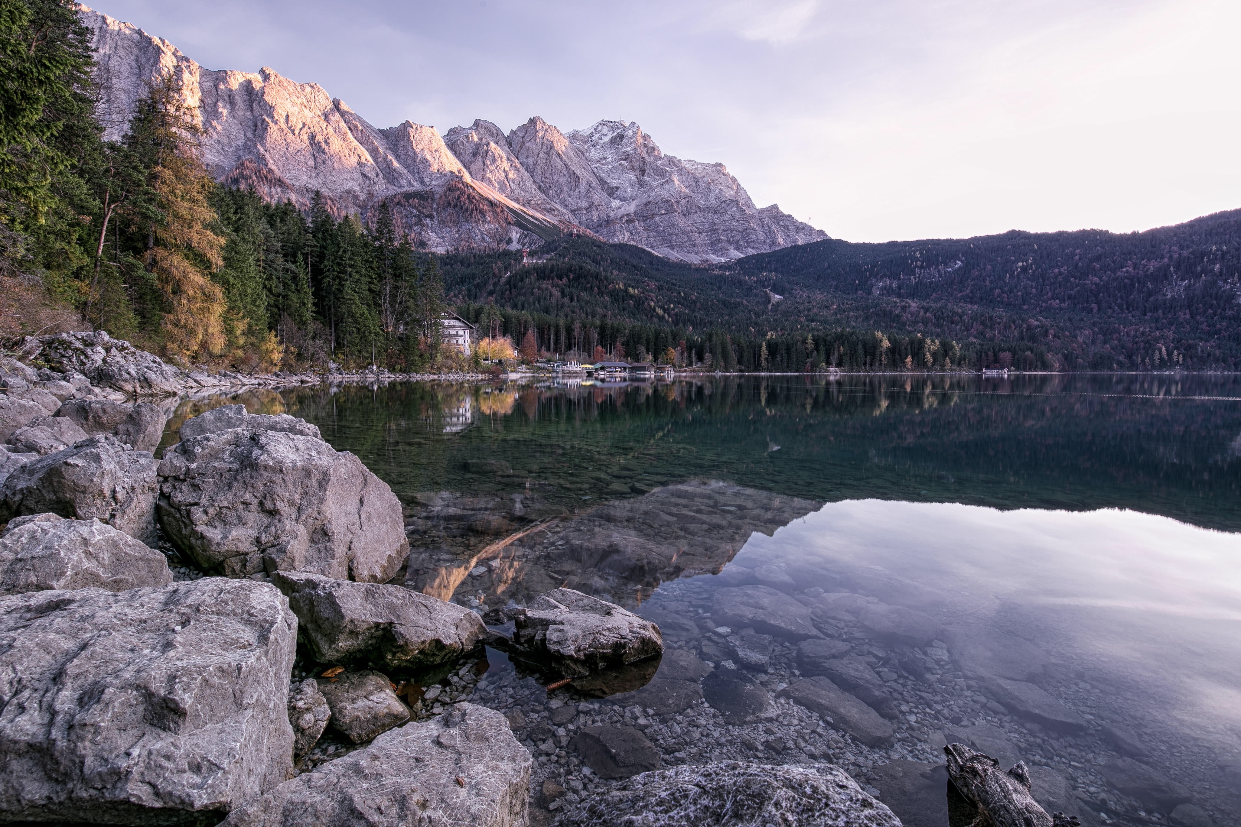 4110x2740 Pile of rocks beside shallow lake near mountain during, Desktop