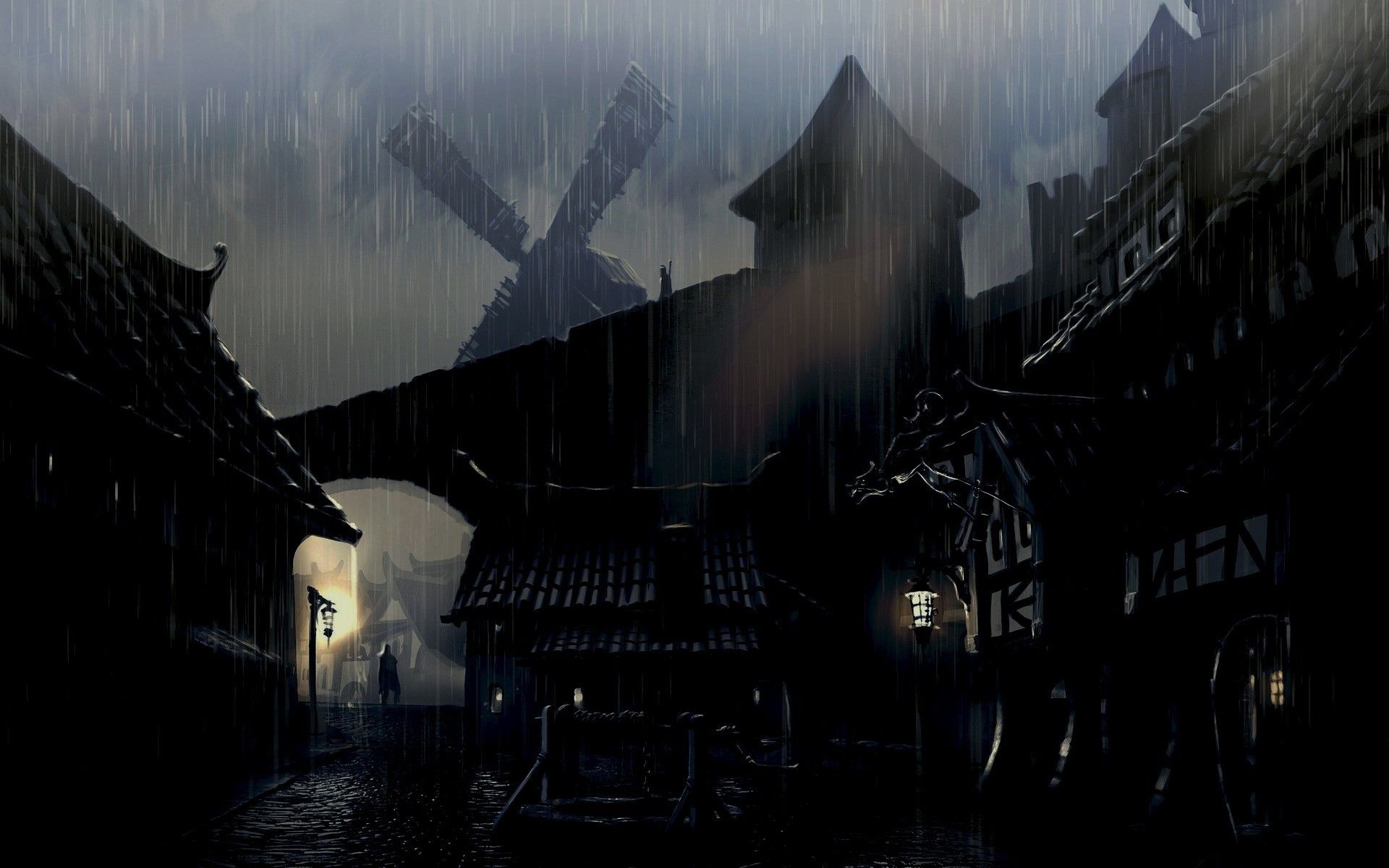 1920x1200 Raining City Wallpaper, Desktop