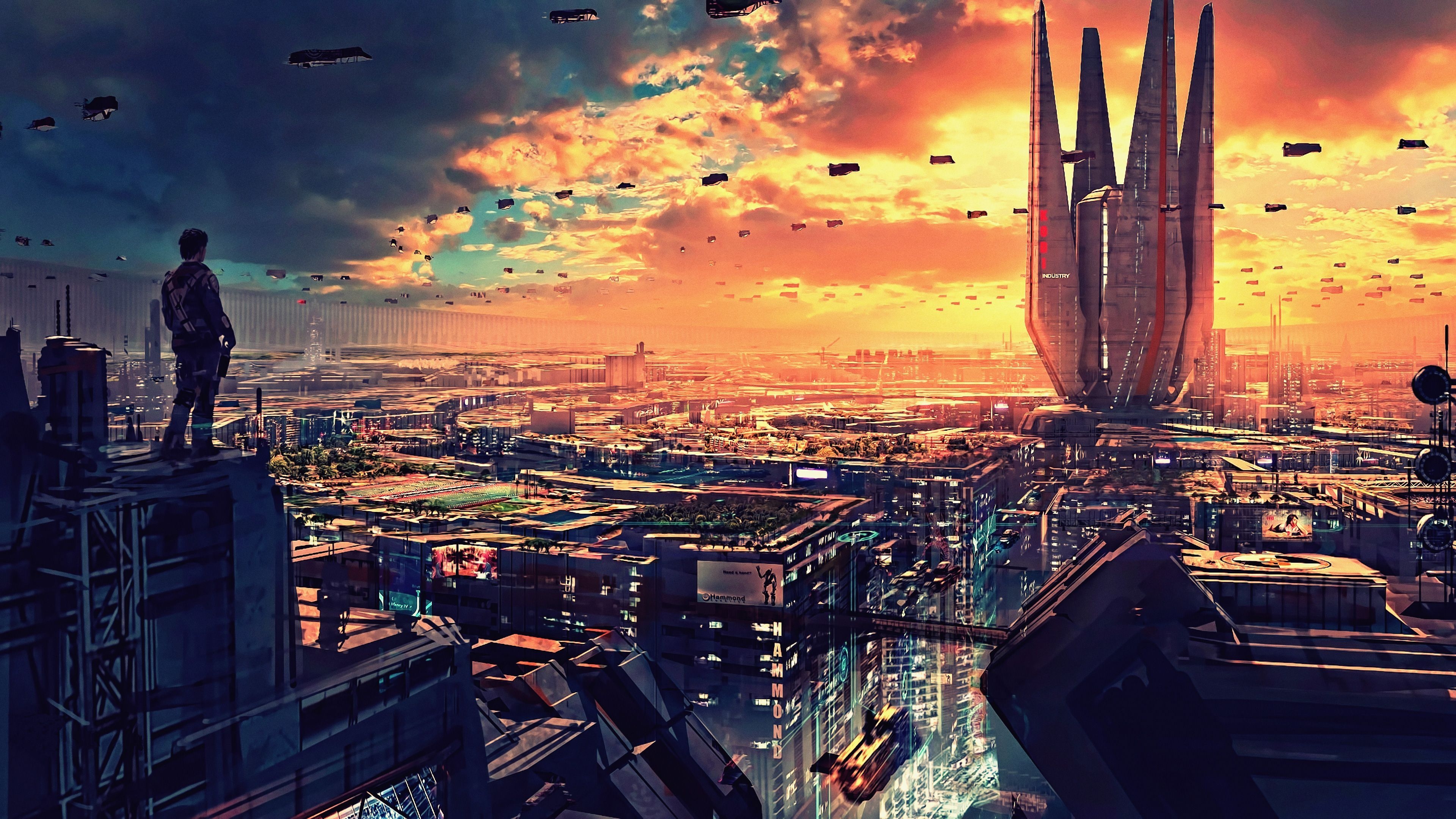 3840x2160 Science Fiction Cityscape Futuristic City Digital Art 4k Hd Wallpaper, Digital Art Wallpaper, Cityscape Wallpaper, A. Futuristic City, Sci Fi City, Sunset City, Desktop