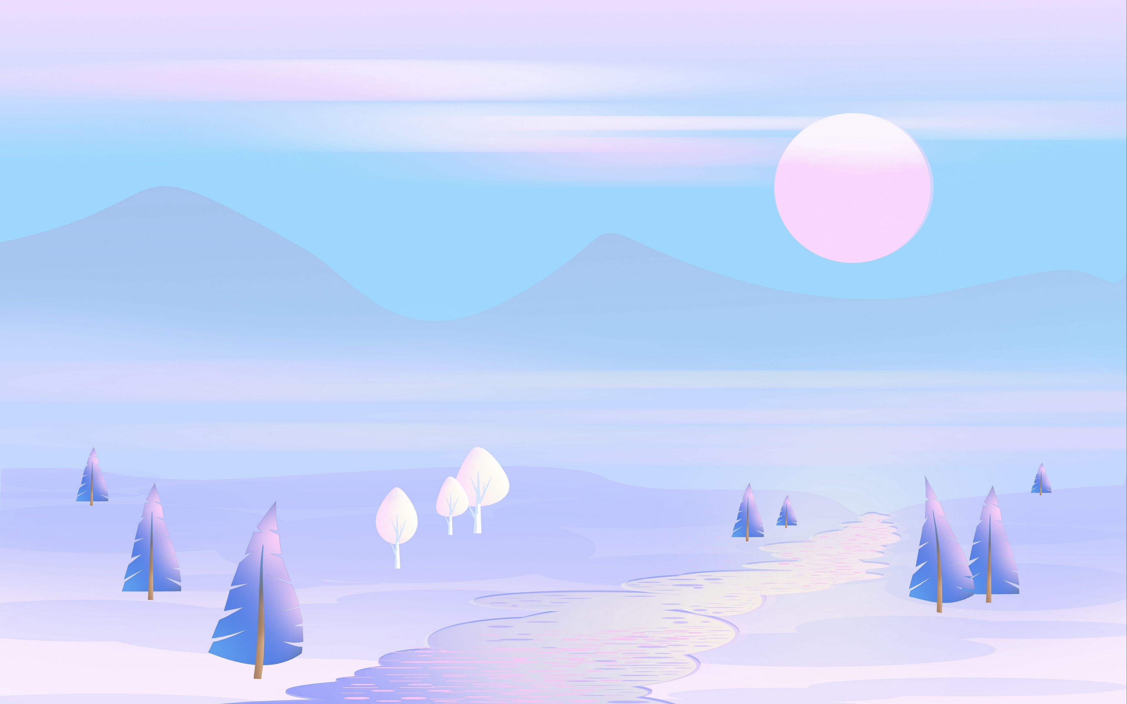 3840x2400 Download wallpaper  sun, mountains, vector, art, trees, landscape, pastel 4k ultra HD 16:10 HD background, Desktop