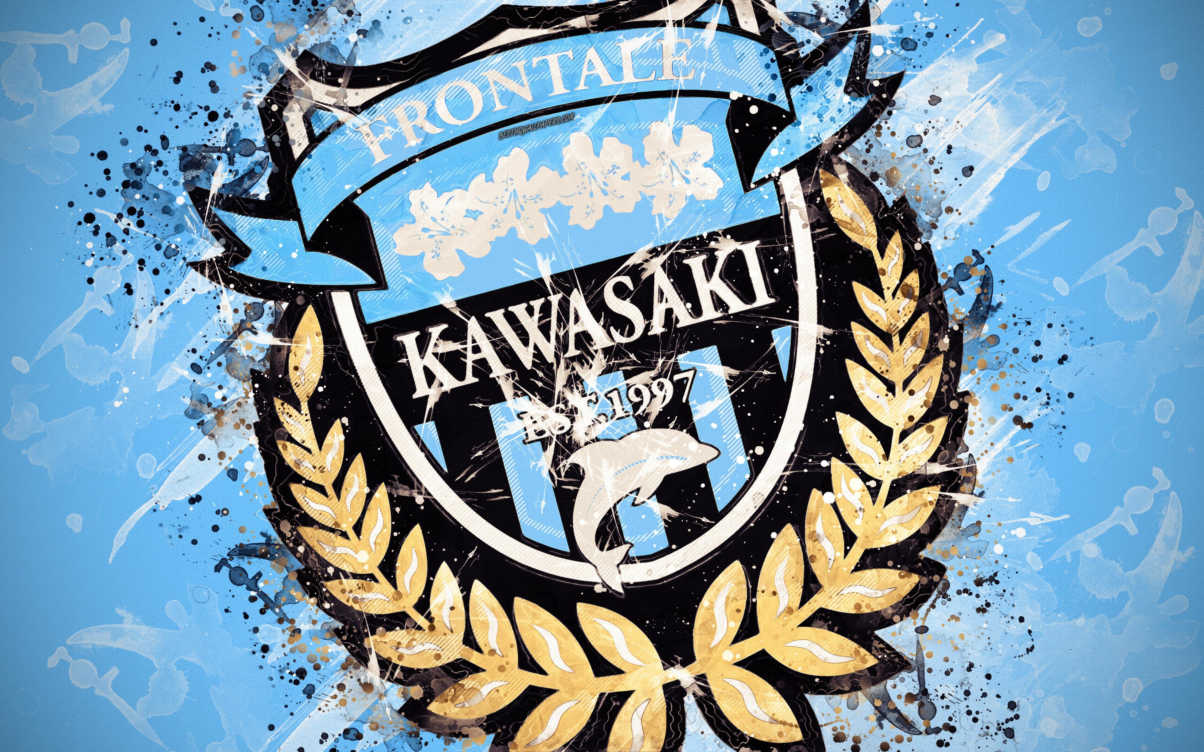 3840x2400 Download wallpaper Kawasaki Frontale FC, 4k, paint art, logo, Desktop