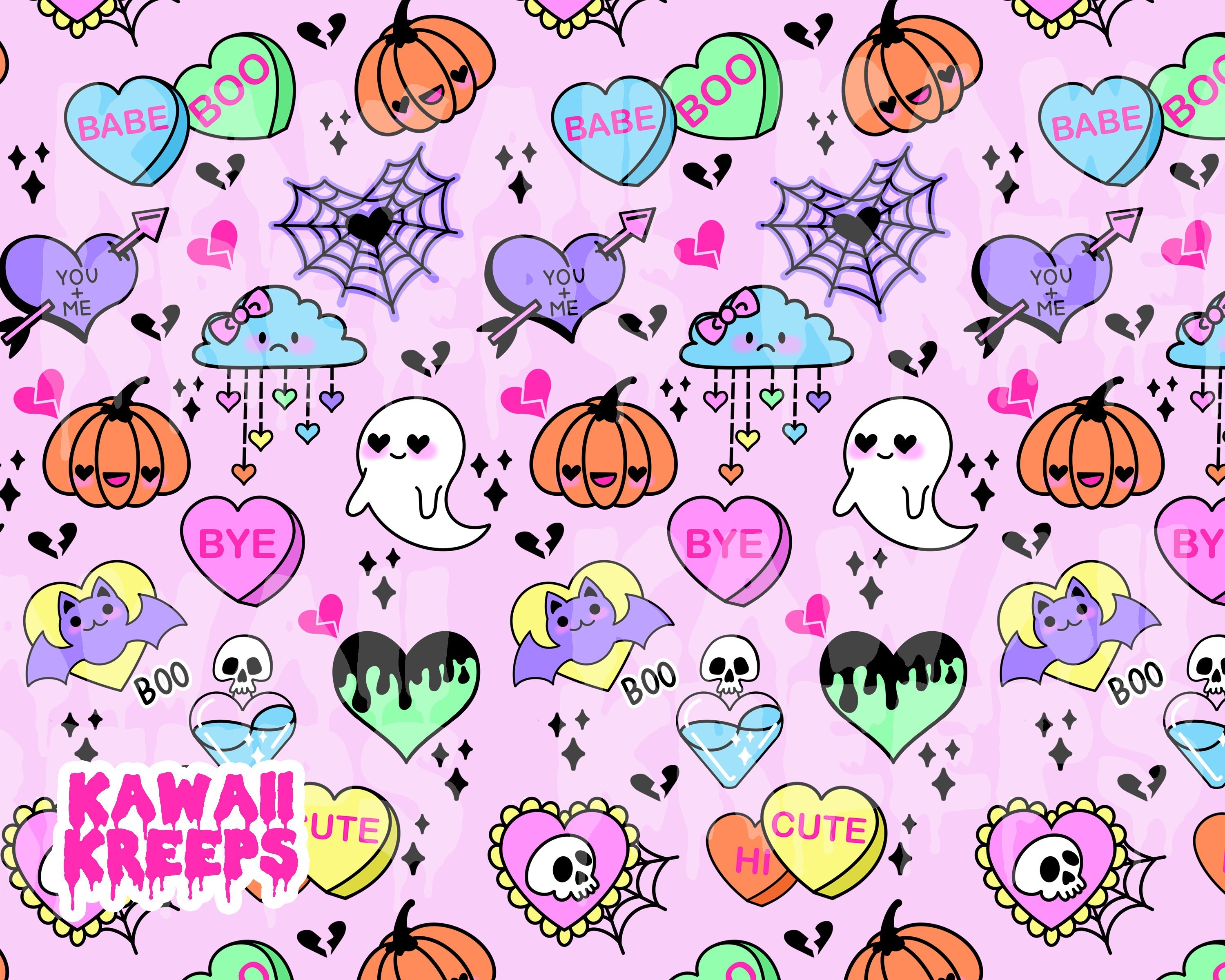 3000x2400 Pastel Goth Valentine's Day Seamless Pattern / Digital, Desktop