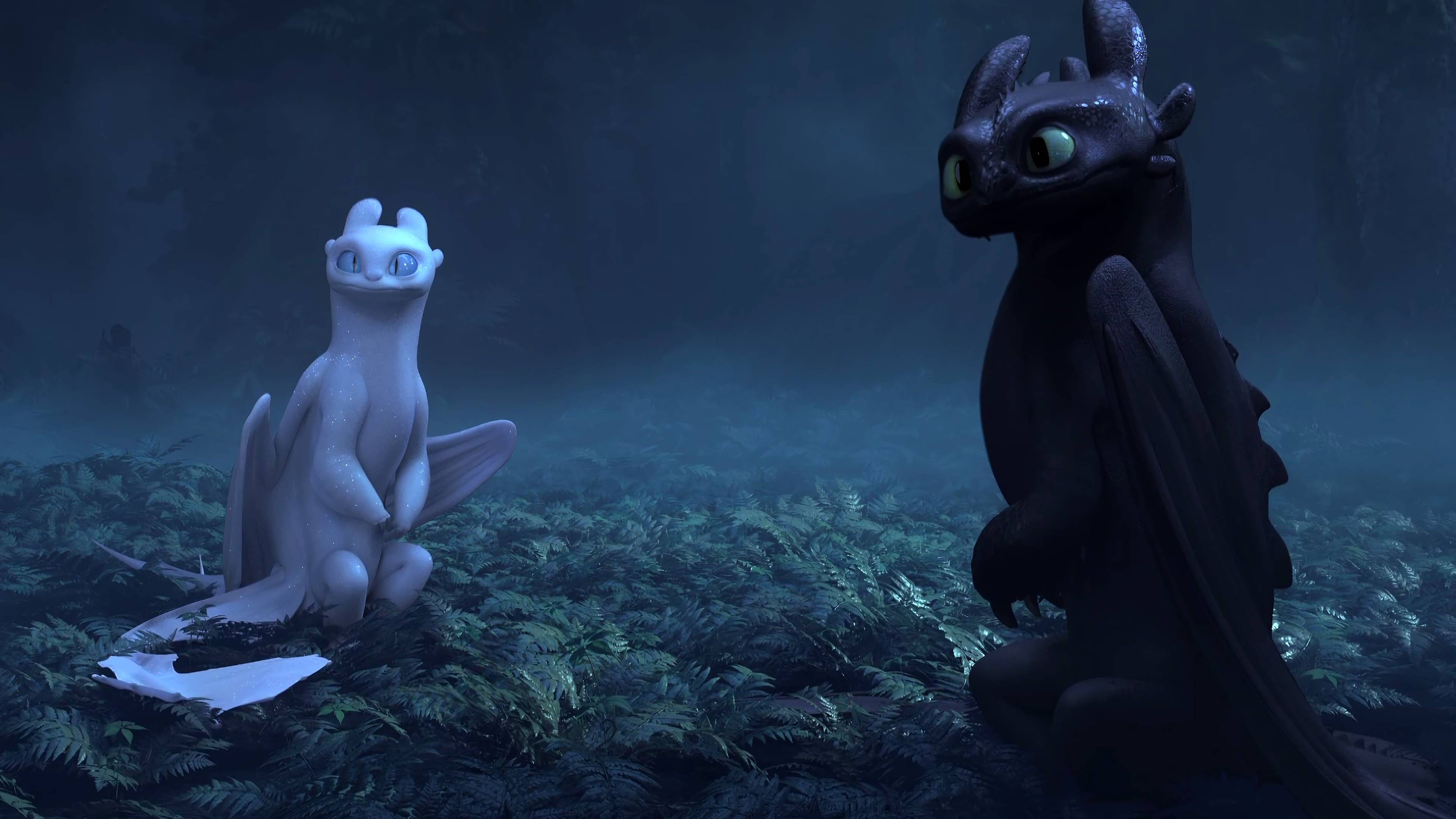 3840x2160 How to Train Your Dragon: The Hidden World Toothless Night Fury and Light Fury 4K, Desktop