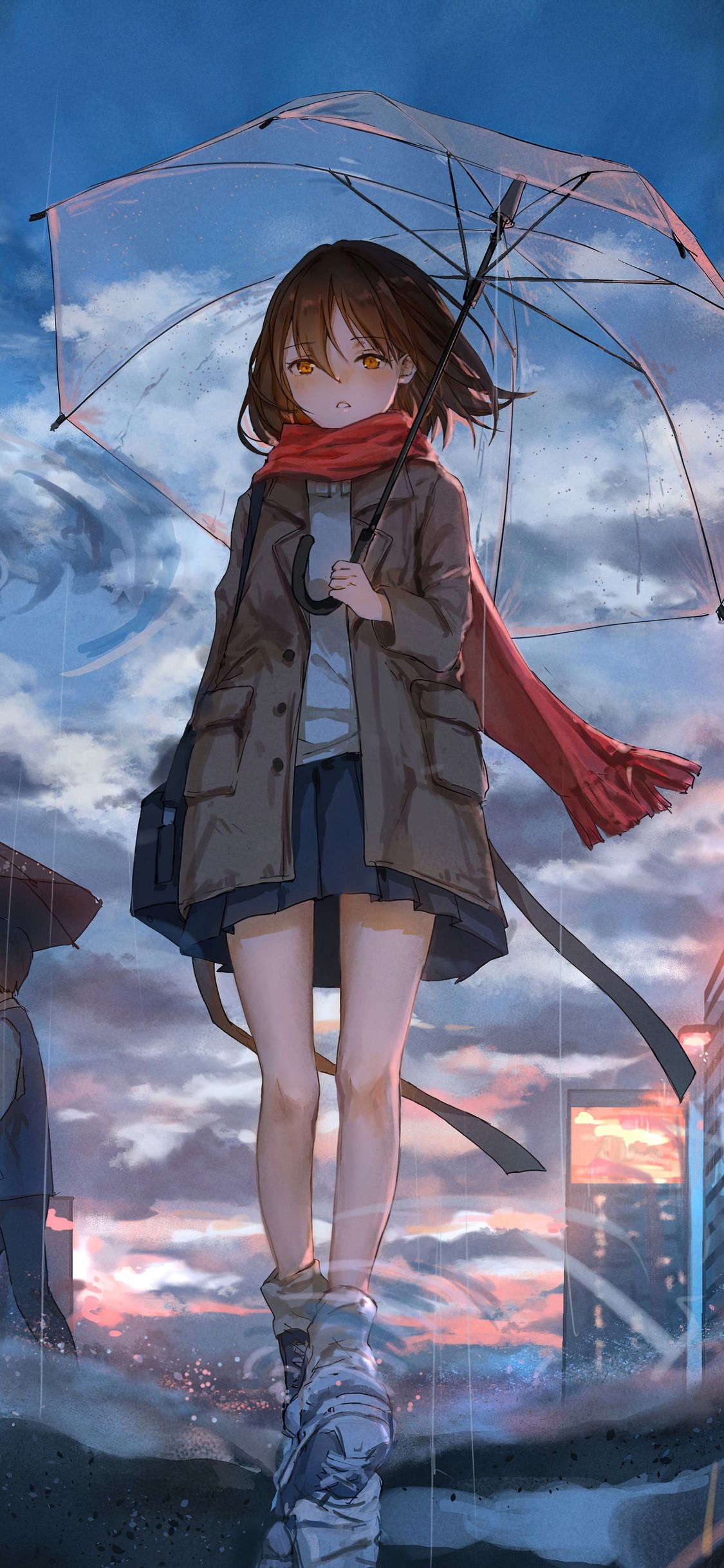 1130x2440 Anime Girl Walking In Rain With Umbrella 4k iPhone XS, Phone