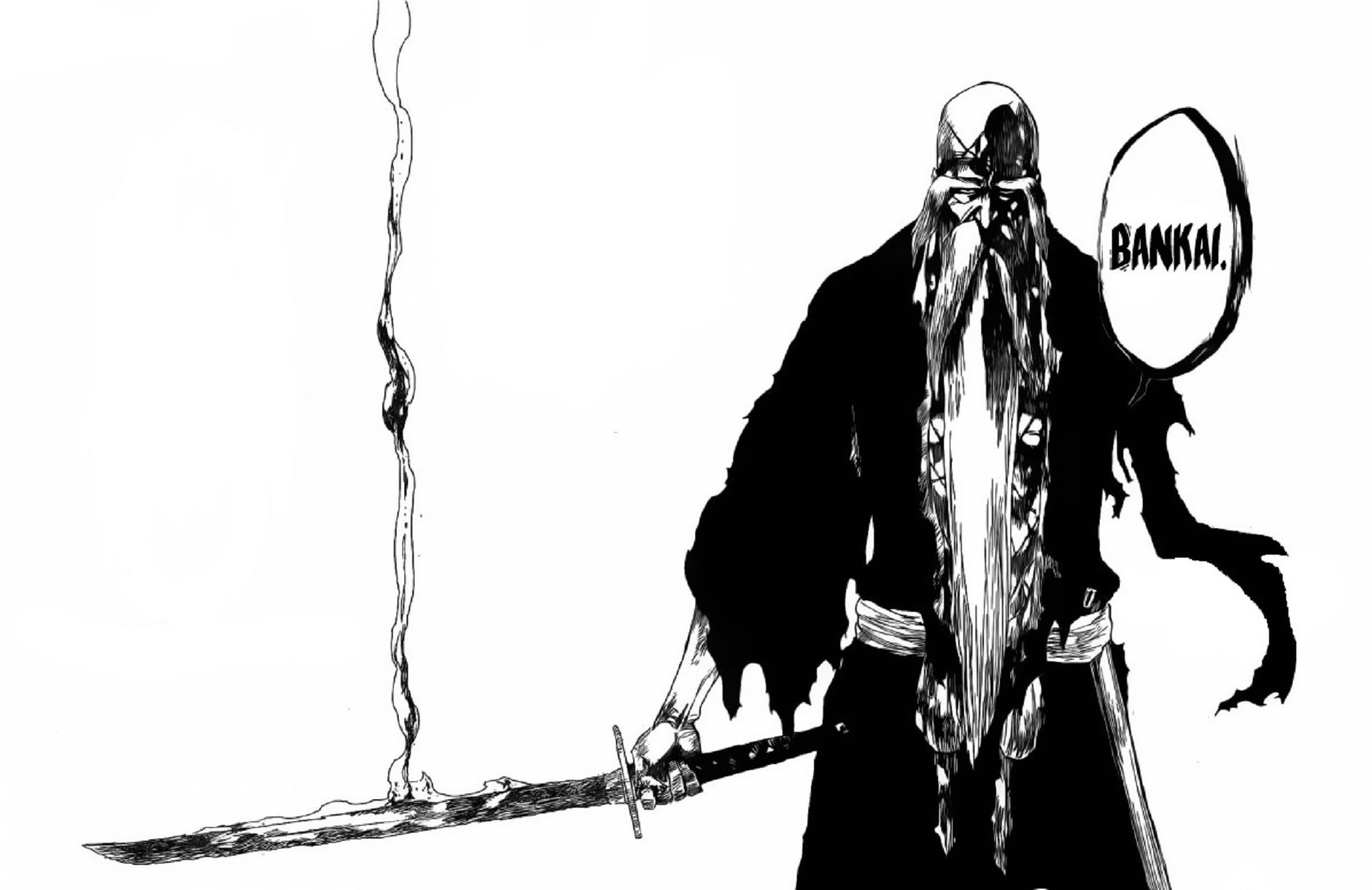 1920x1250 simple background, anime, manga, sword, bankai, monochrome, Bleach, Genryūsai Shigekuni Yamamoto Gallery HD Wallpaper, Desktop