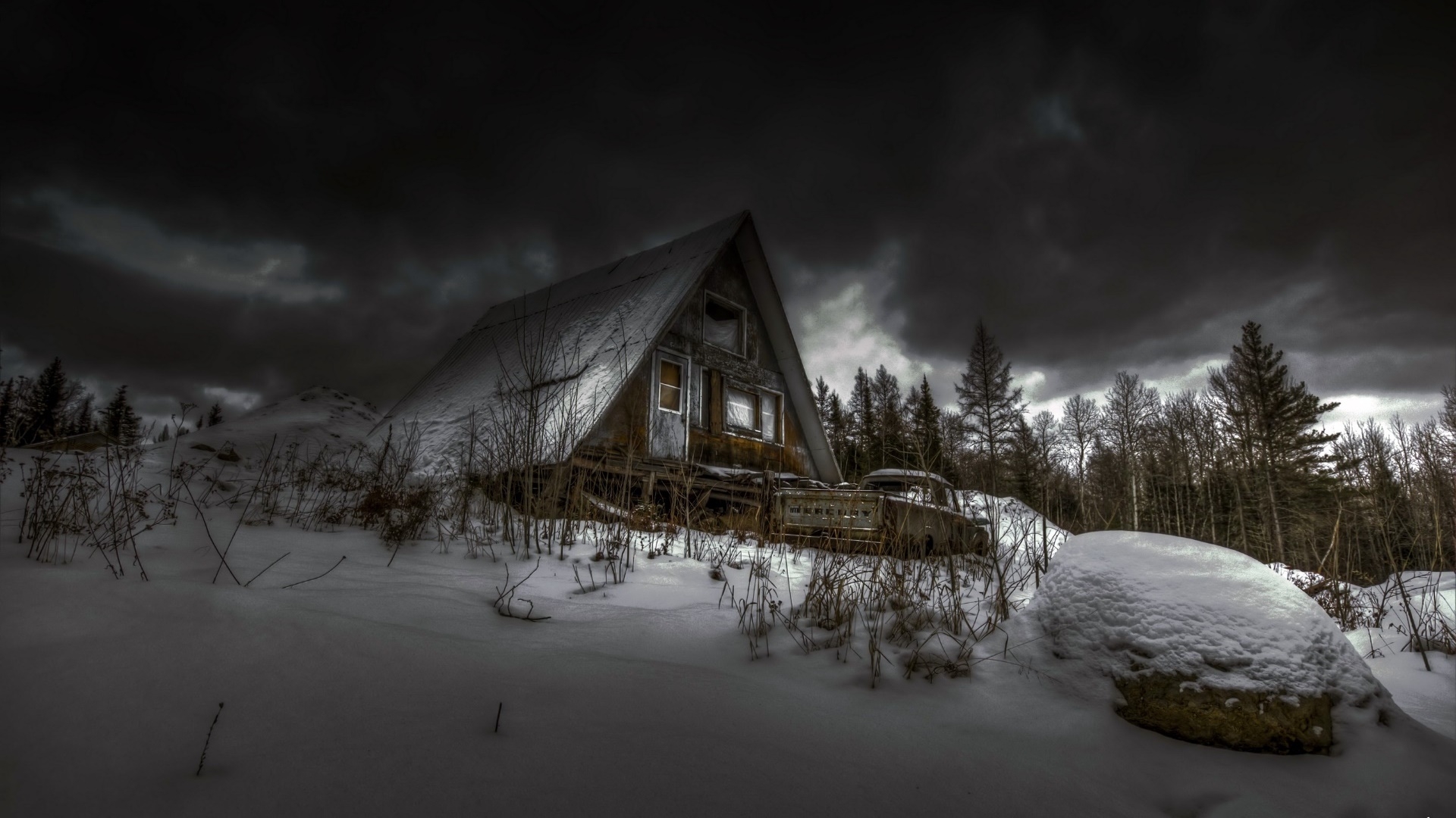 1920x1080 Wallpaper, dark, house, sky, winter, cold, snow, Desktop