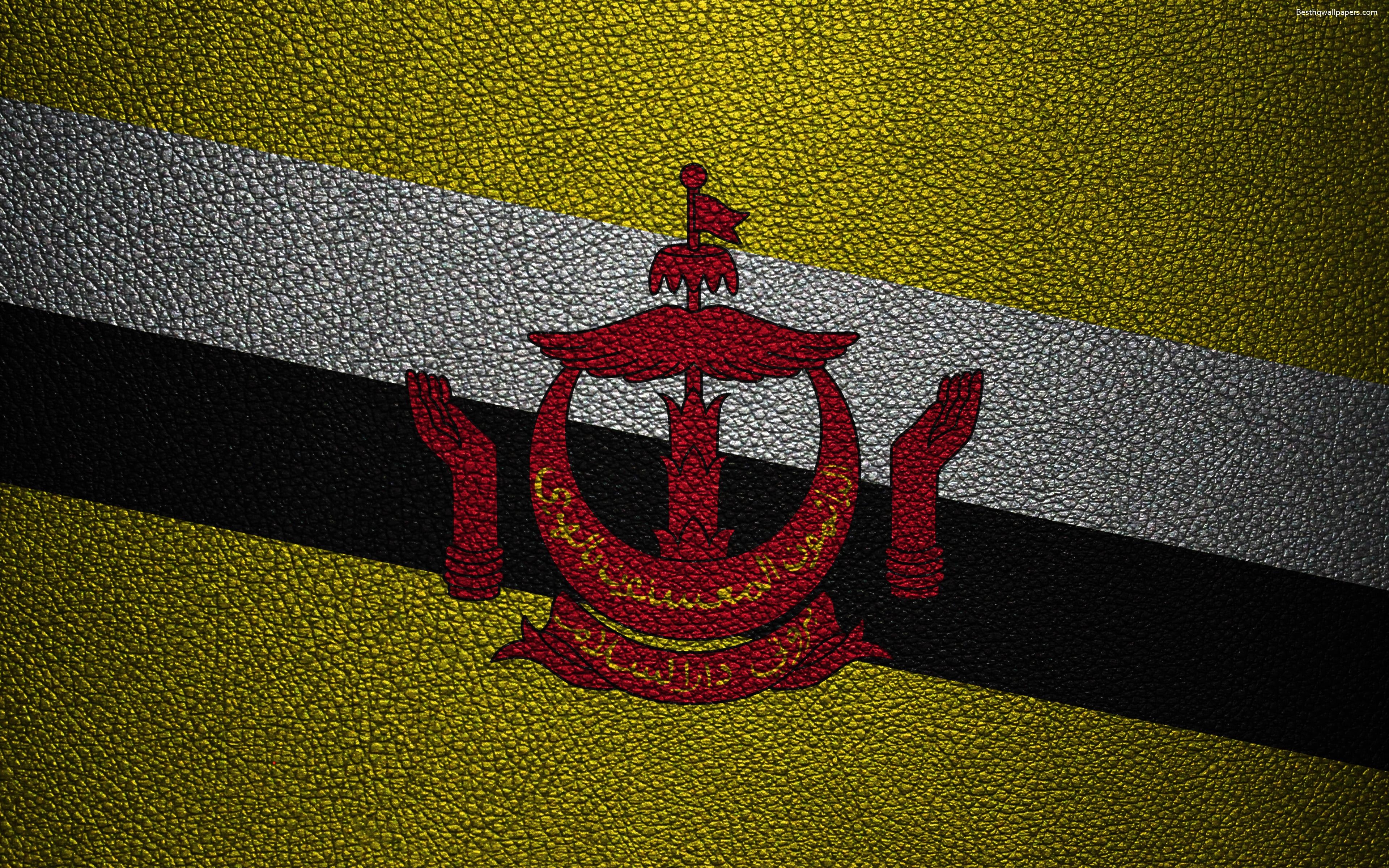 3840x2400 Download wallpaper Flag of Brunei, 4k, leather texture, Brunei flag, Desktop