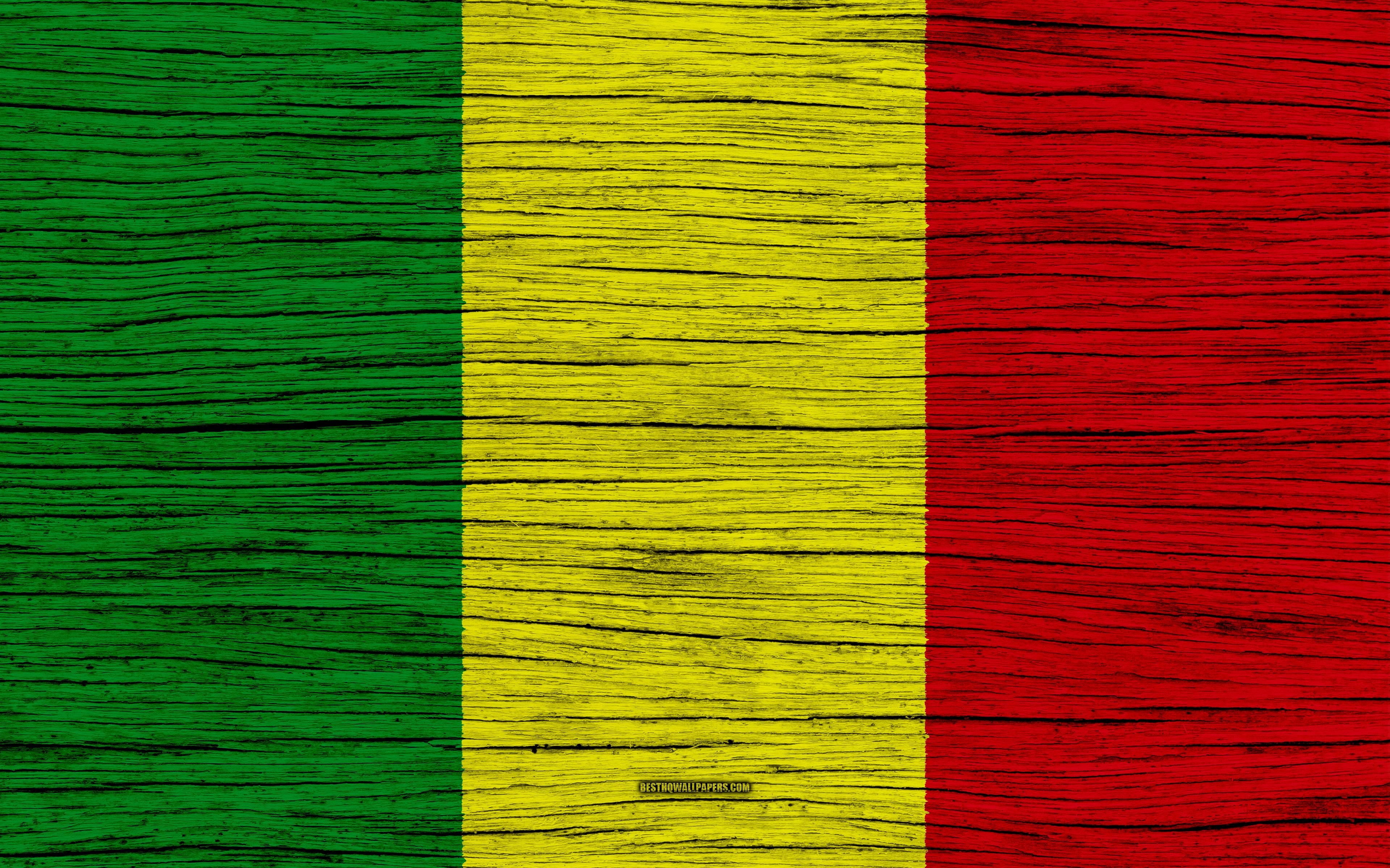 3840x2400 Download wallpaper Flag of Mali, 4k, Africa, wooden texture, Malian, Desktop