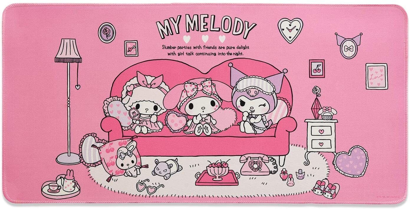 1400x720 SANRIO My Melody Kuromi Desk Mat Piano PC Mouse SANG 35MM Gourmandise Japan Pink, Desktop