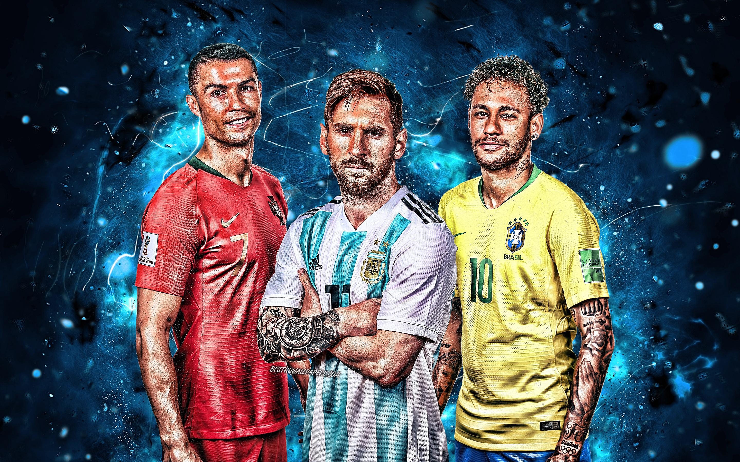 2880x1800 Download wallpaper Football stars, Neymar, Lionel Messi, Cristiano, Desktop