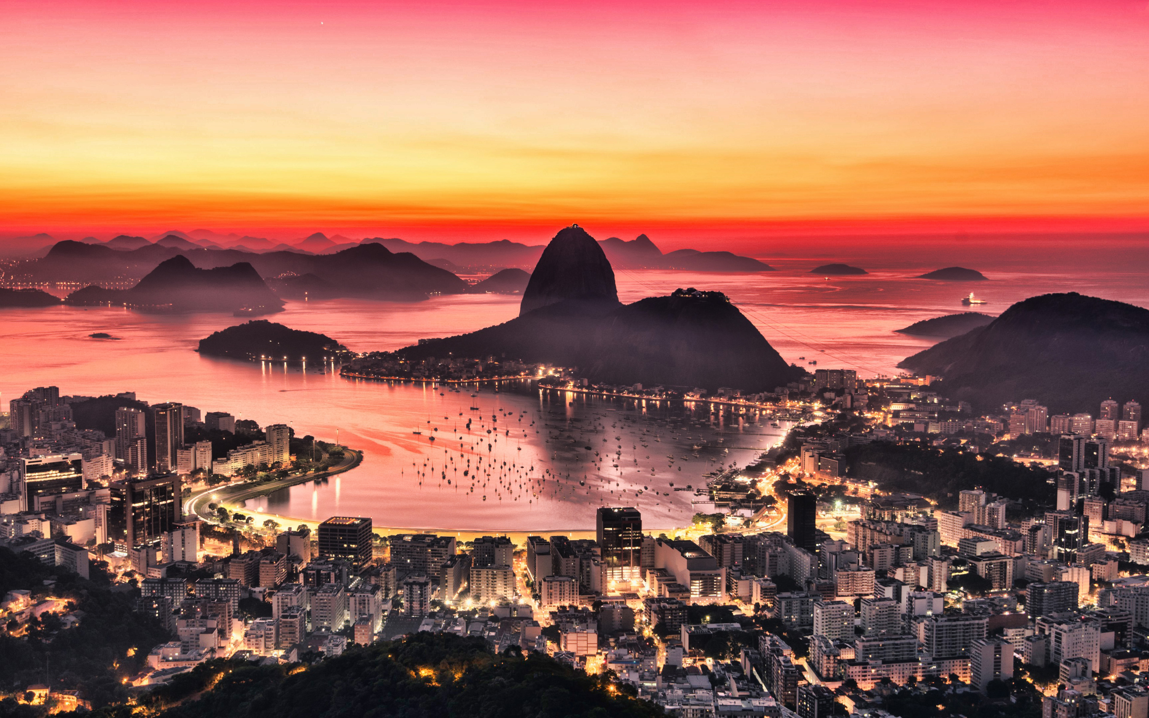 3840x2400 Download wallpaper 4k, Rio de Janeiro, sunset, panorama, harbor, summer travel, Brazil, South America for desktop with resolution. High Quality HD picture wallpaper, Desktop