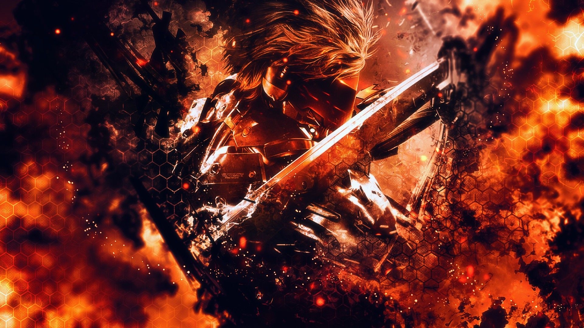 1920x1080 flames, Raiden, Metal Gear Rising Revengeance, MGR wallpaper, Desktop