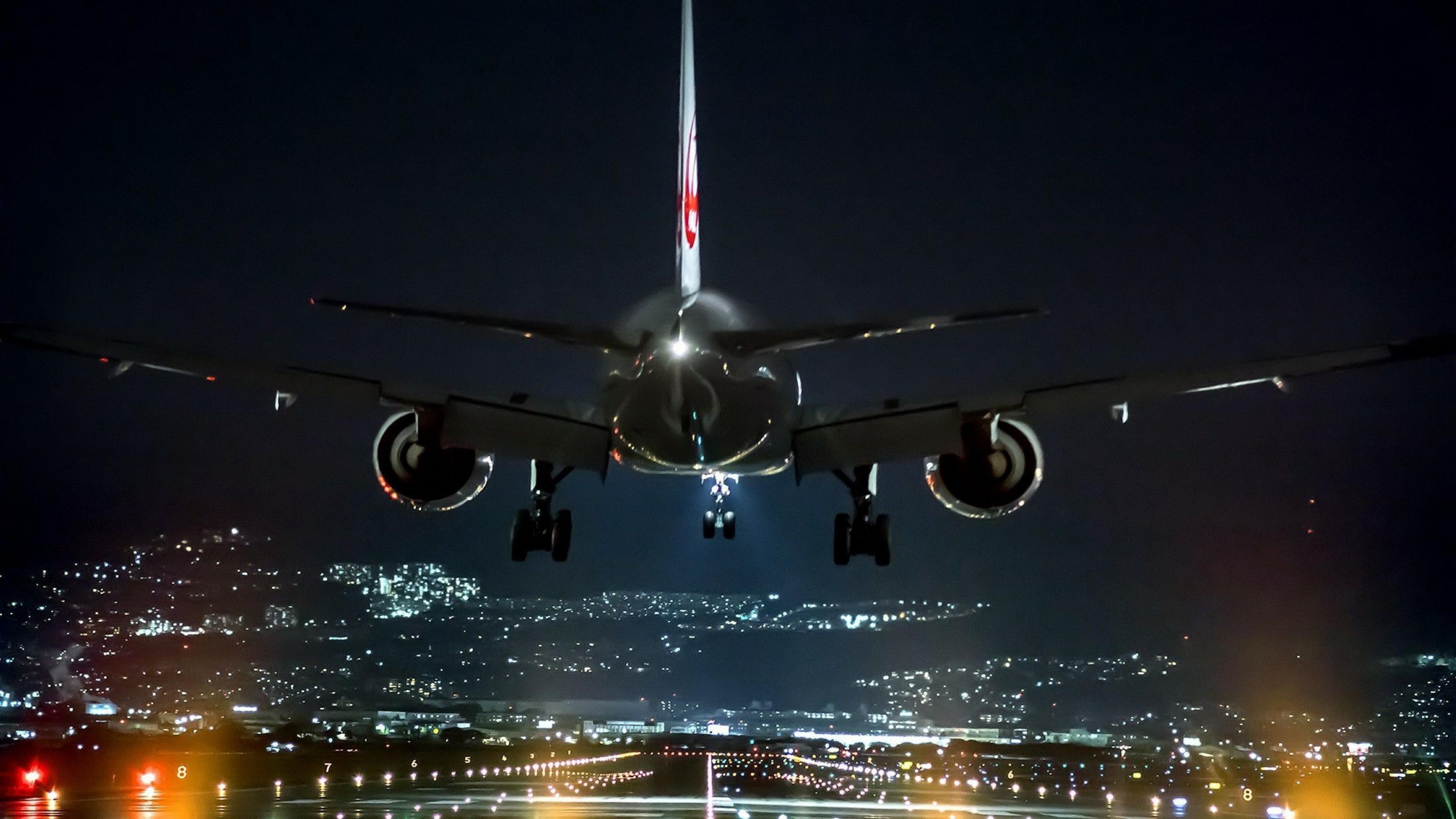 3840x2160 Wallpaper / flight, airplane, airline, airliner, landing, sky, aircraft, 4K, airbus, aviation, night, air travel free download, Desktop