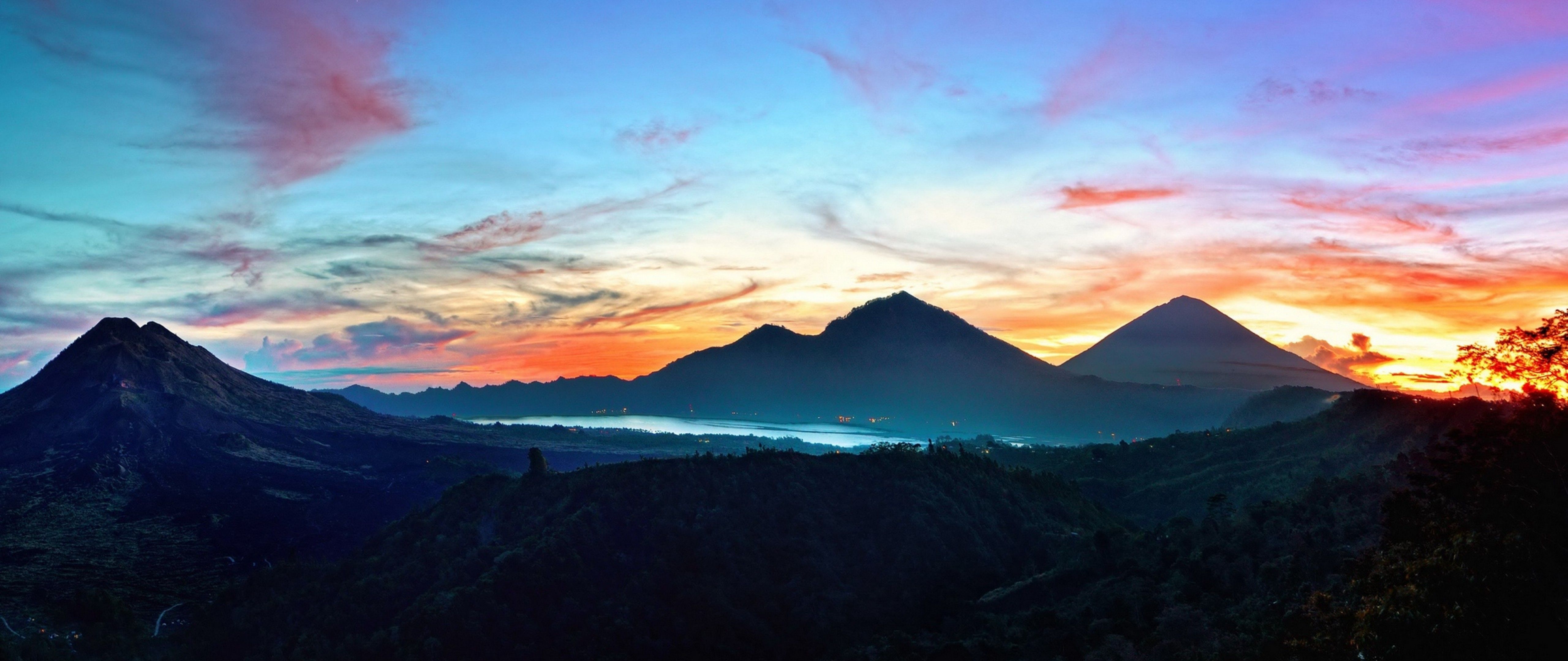 5120x2160 Mountains of Bali HD Wallpaper 4K Ultra HD Wide TV, Dual Screen