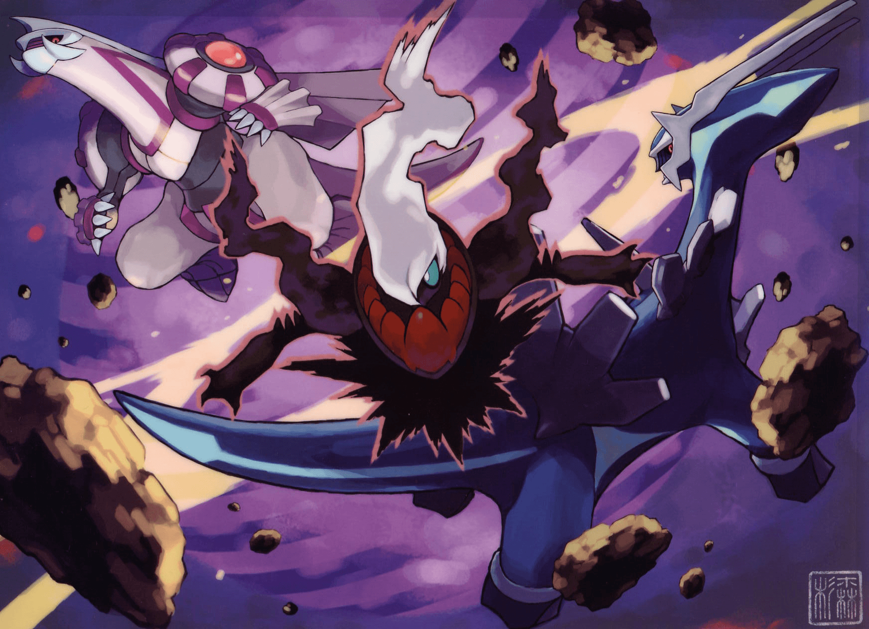 1750x1270 Darkrai attacking Dialga and Palkia.png. Pokémon, Desktop