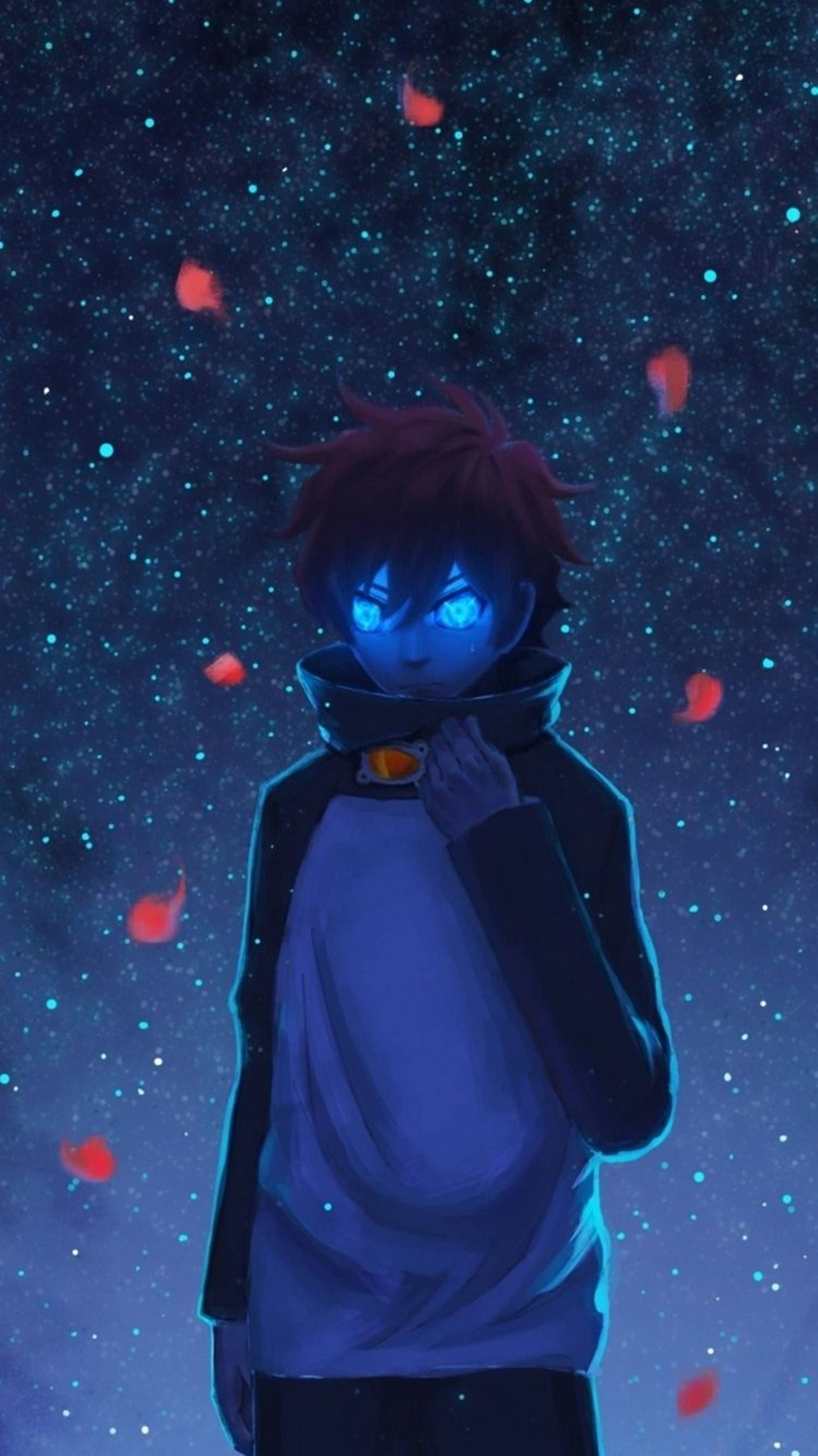 1830x3250 Download 4k Anime iPhone Boy Glowing Blue Eyes Wallpaper, Phone