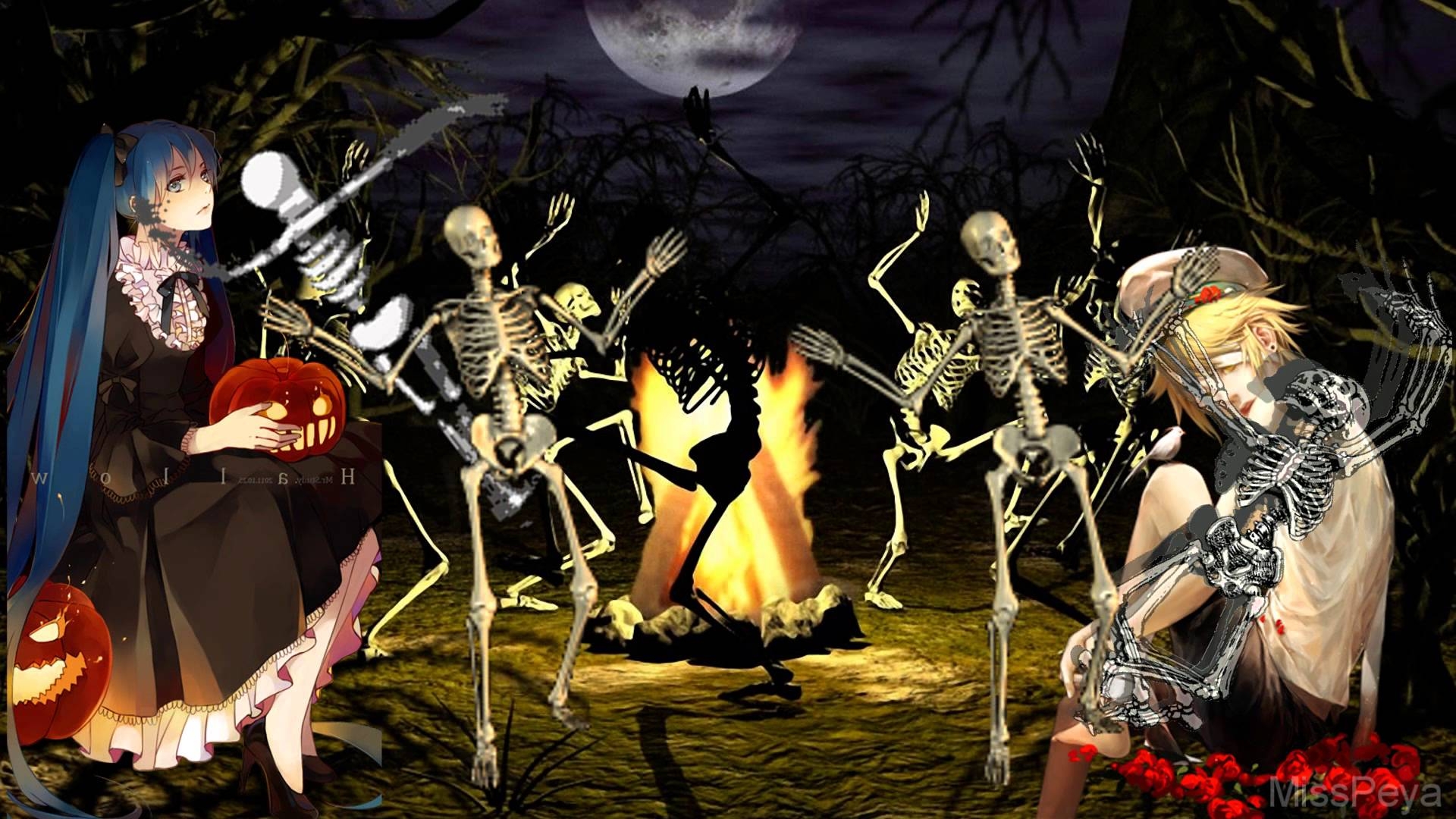 1920x1080 Miku Hatsune & Oliver Spooky Scary Skeletons Happy Halloween, Desktop