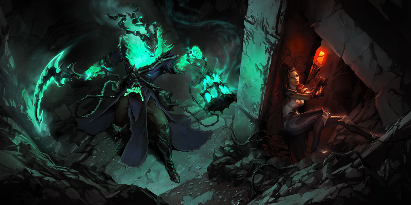 1340x670 Thresh Art of Runeterra Art Gallery, Dual Screen