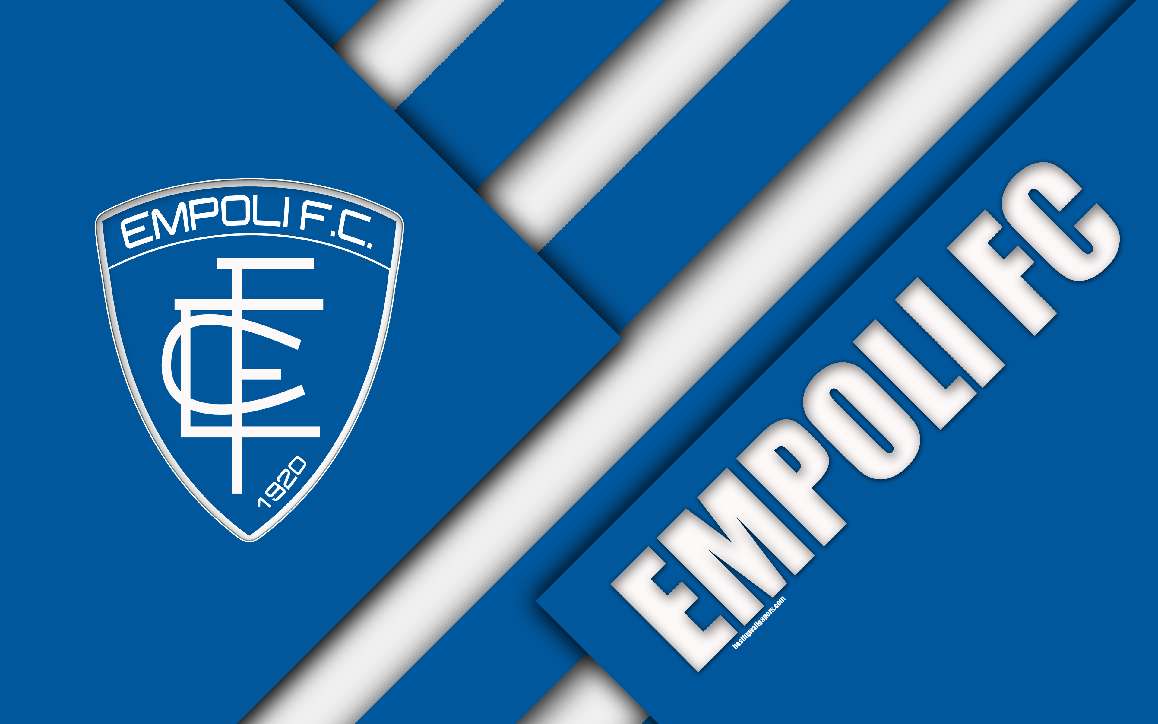 3840x2400 Download wallpaper Empoli FC, 4k, material design, logo, blue white, Desktop