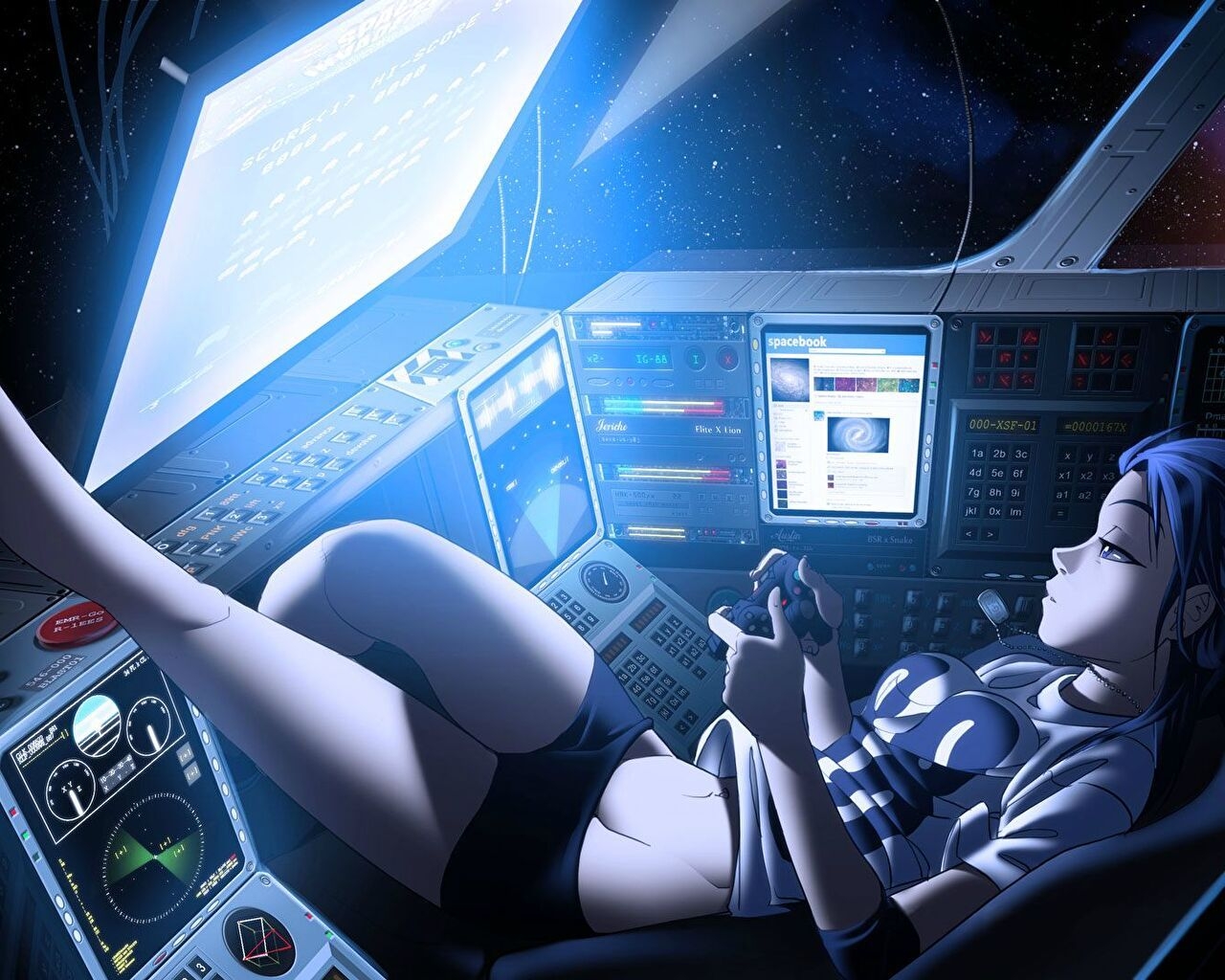 1280x1030 Anime Gamer Girl Spaceship, Desktop