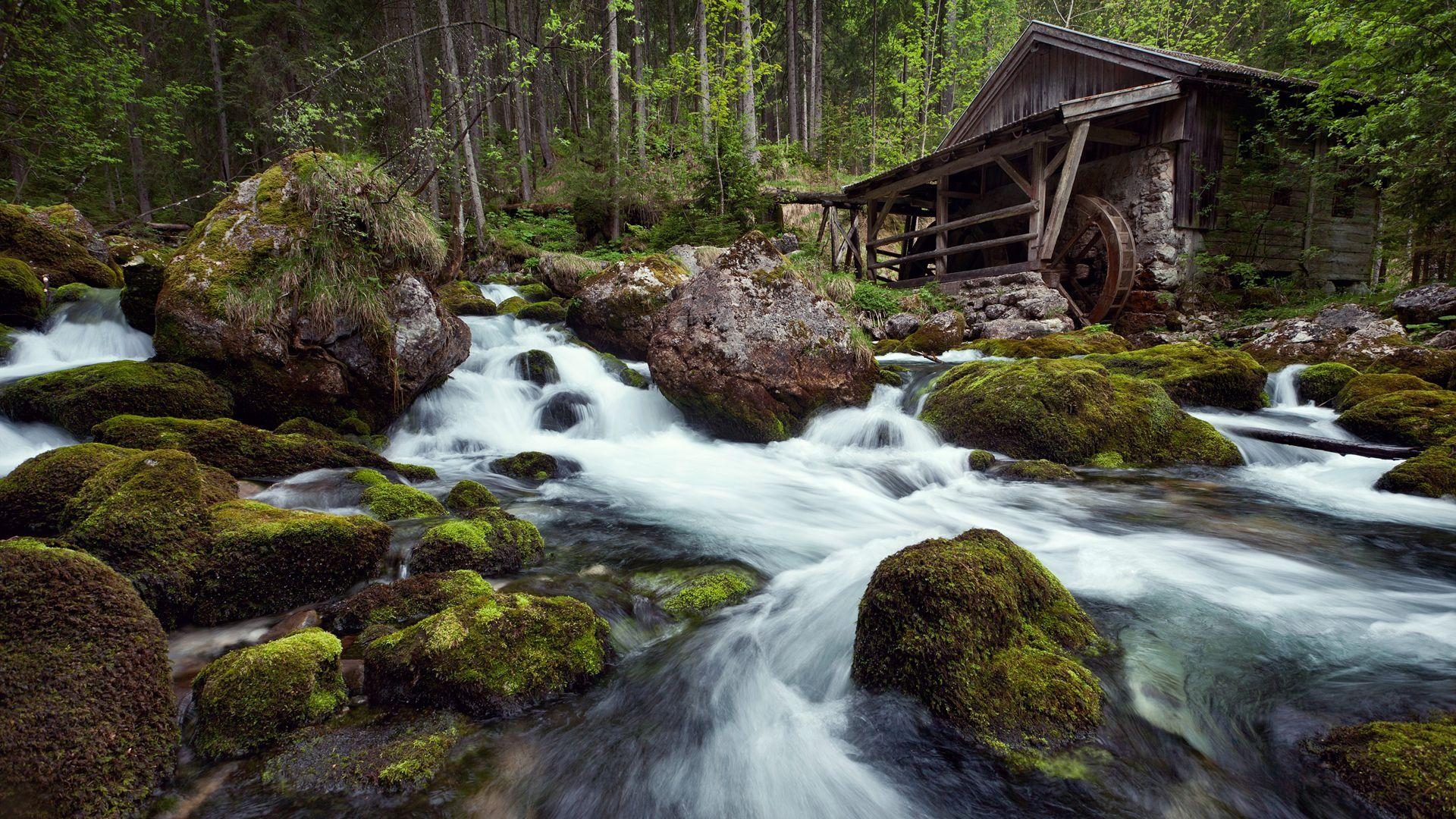 1920x1080 Water Mill Wallpaper. Wind & Water Mils. Waterfall, Forest, Desktop