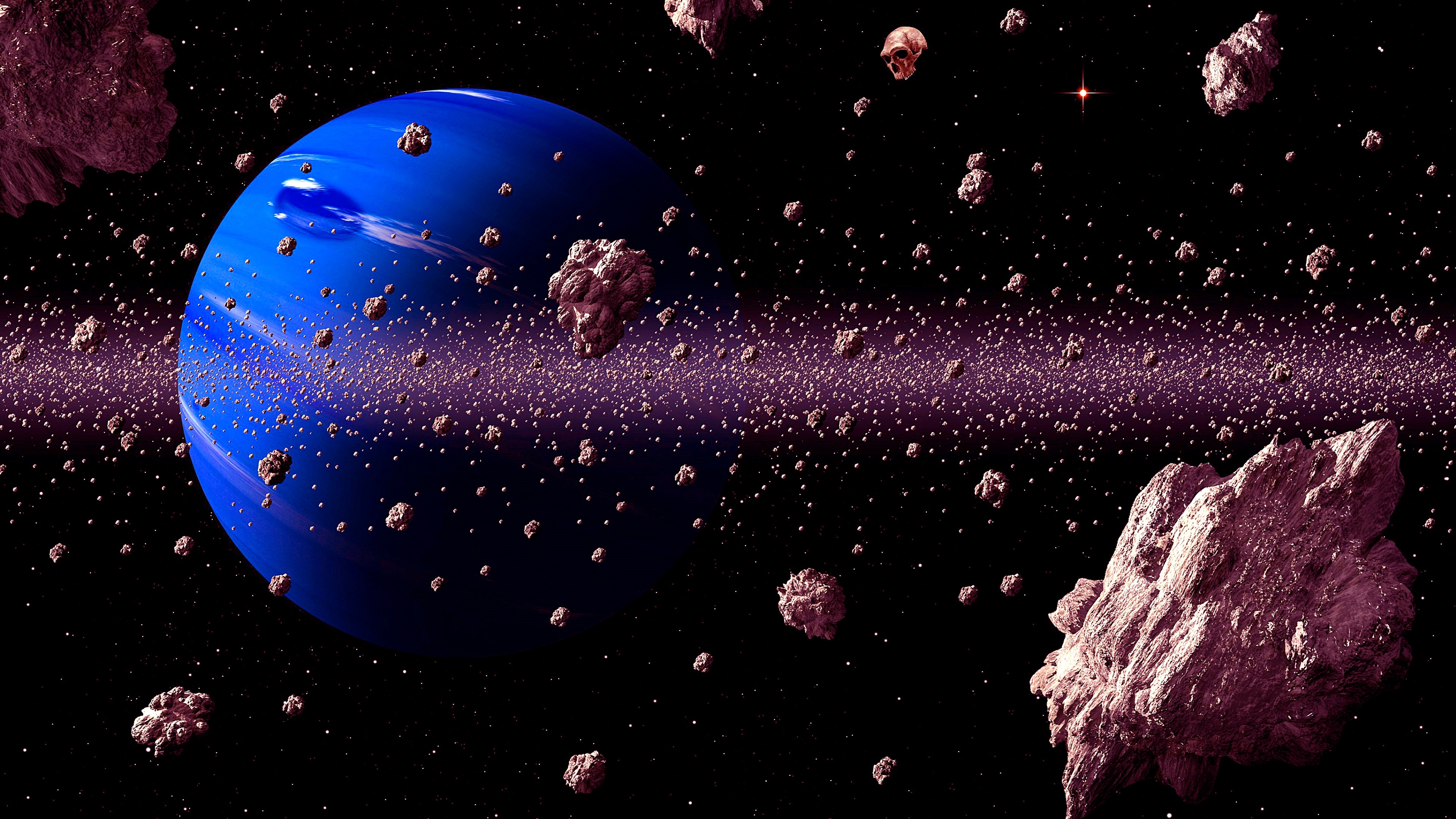 3840x2160 Asteroid Belt With Meteors Threat For Blue Planet Digital Art, Desktop