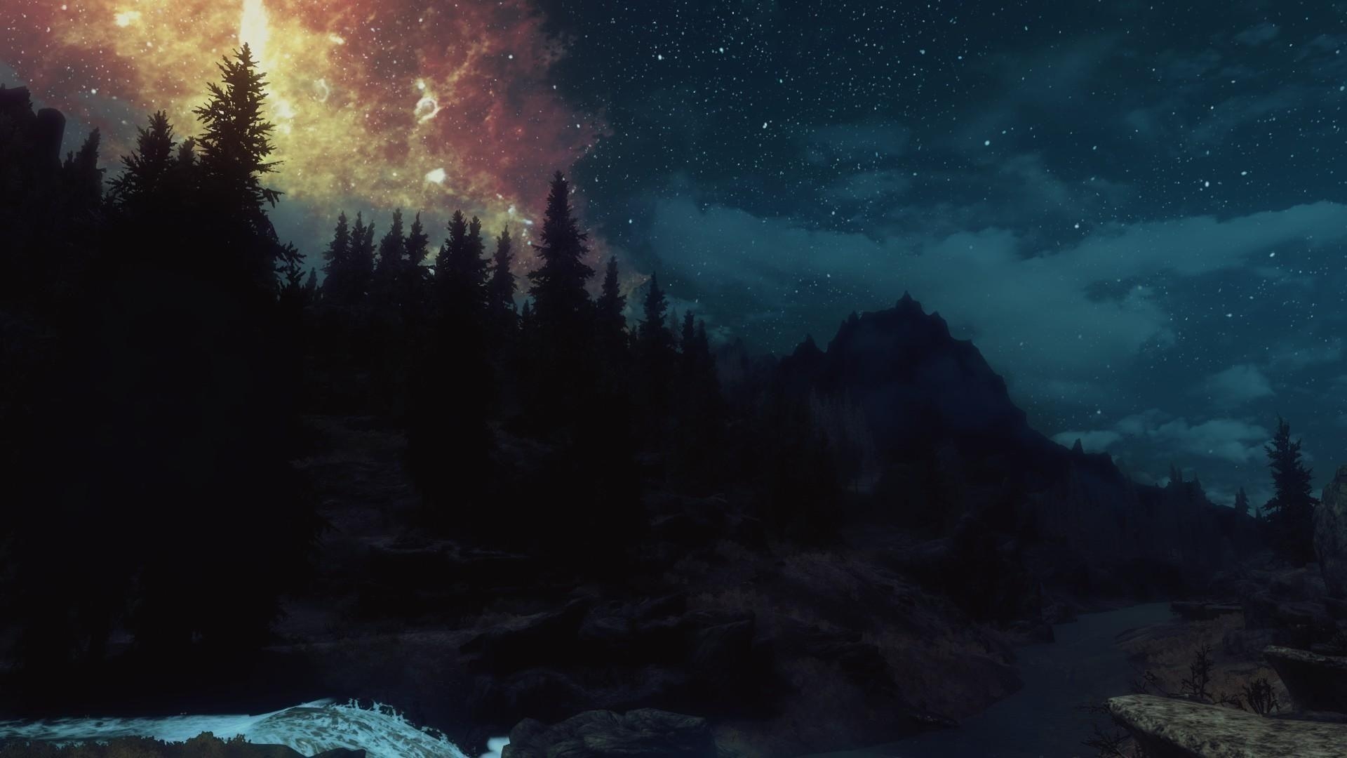 1920x1080 Scrolls v: skyrim night sky 3D wallpaper, Desktop