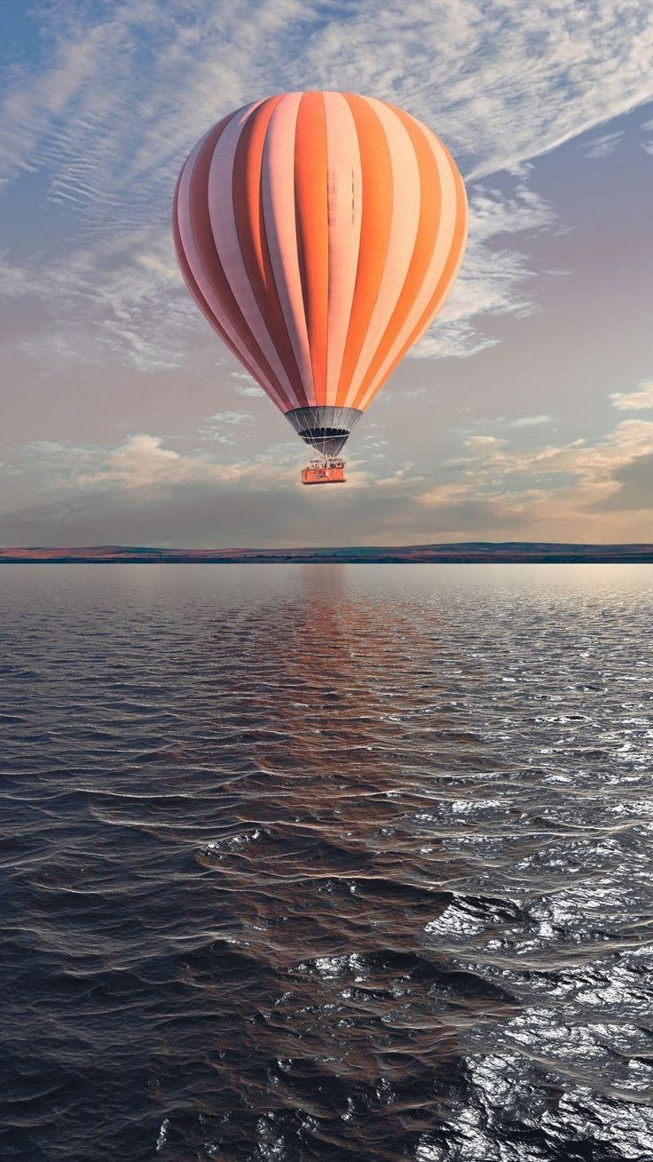 740x1310 Hot Air Balloon Water River Sunset 4K Ultra HD Mobile Wallpaper, Phone