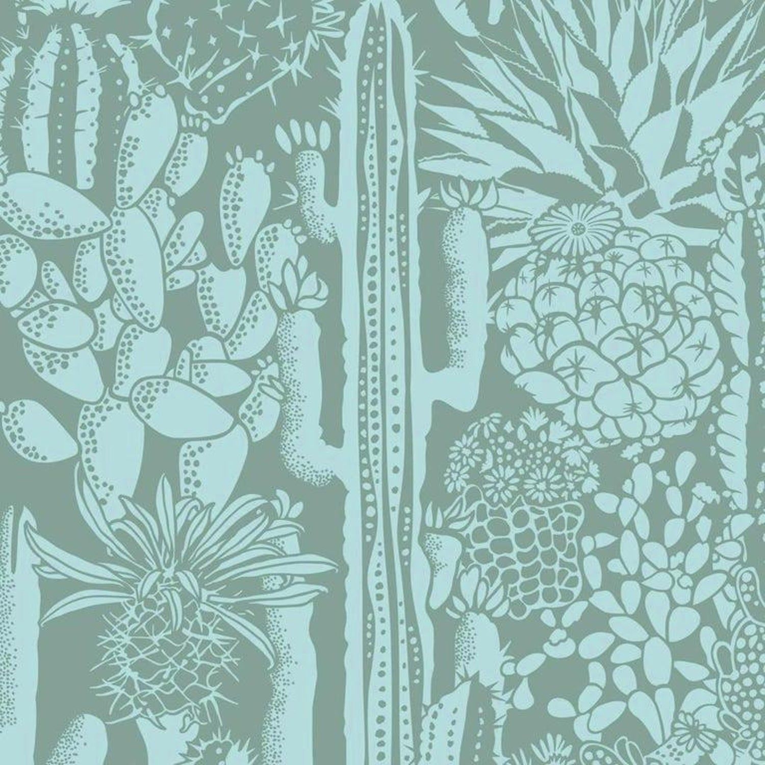 1500x1500 Cactus Spirit Designer Wallpaper in Sage 'Mint and Frost Green', Phone